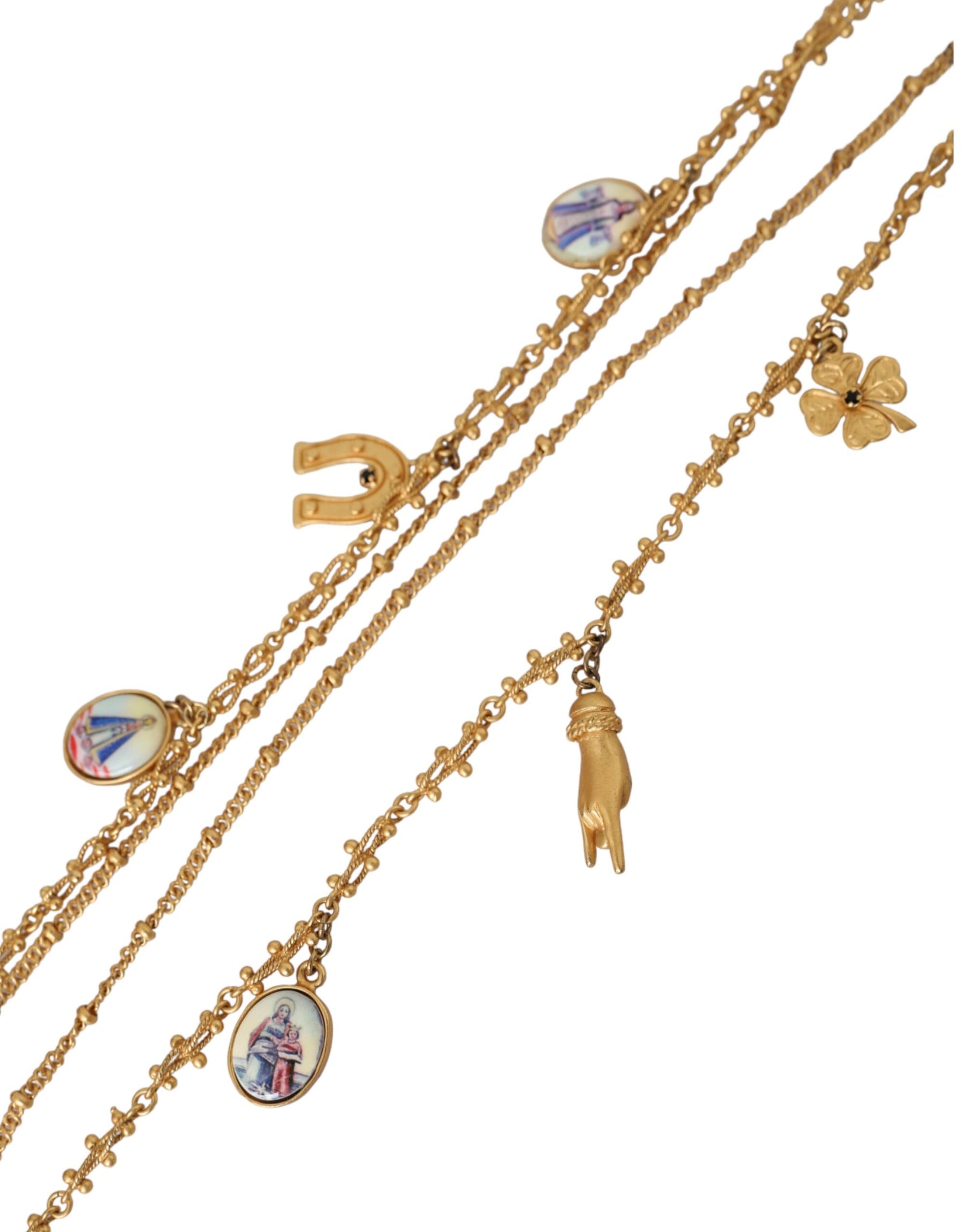 Dolce & Gabbana Gold Tone Chain Brass Charm Statement Sicily Necklace | Regal Royce