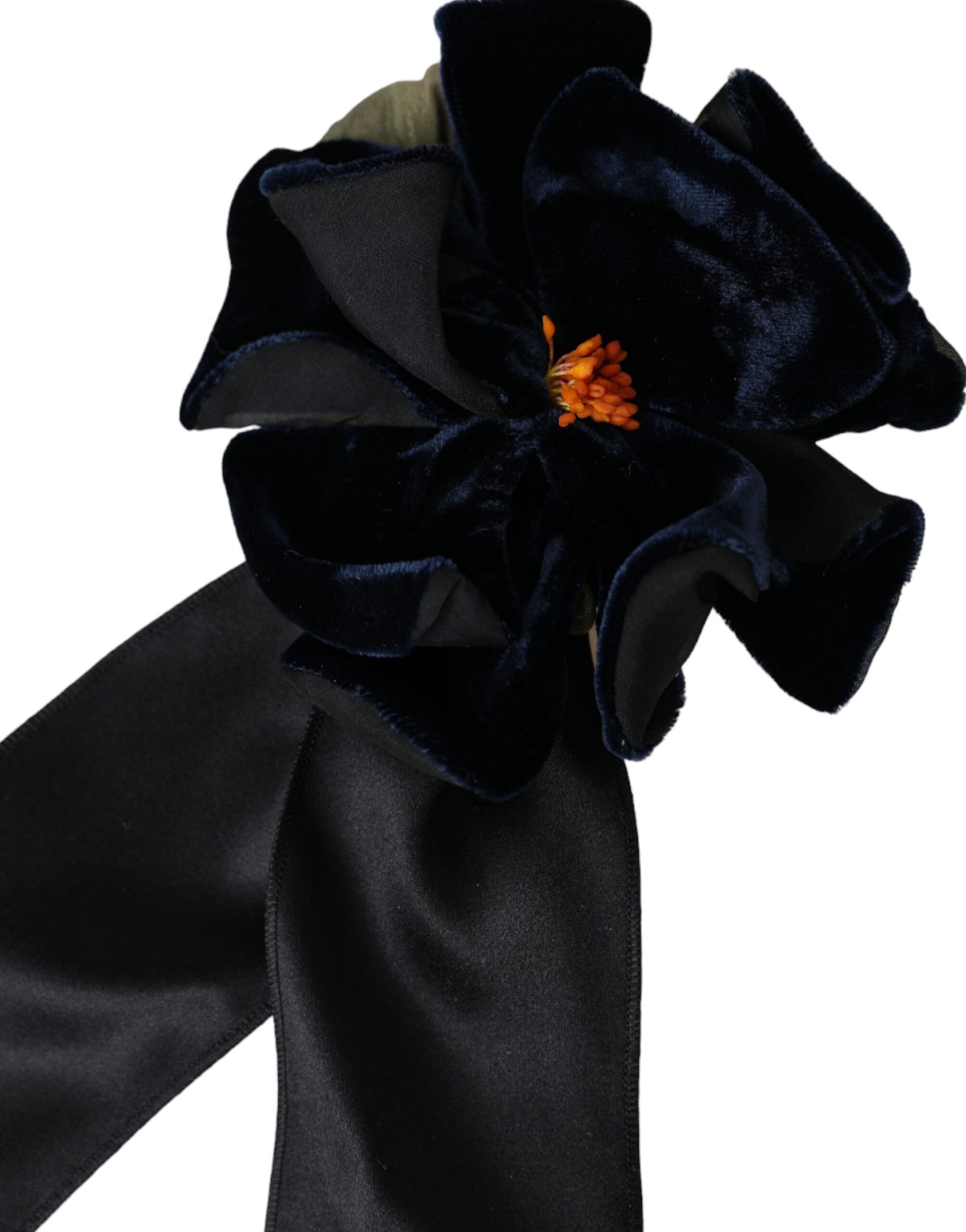 Dolce & Gabbana Black Silk Gold Brass Floral Hair Pin Brooch | Regal Royce