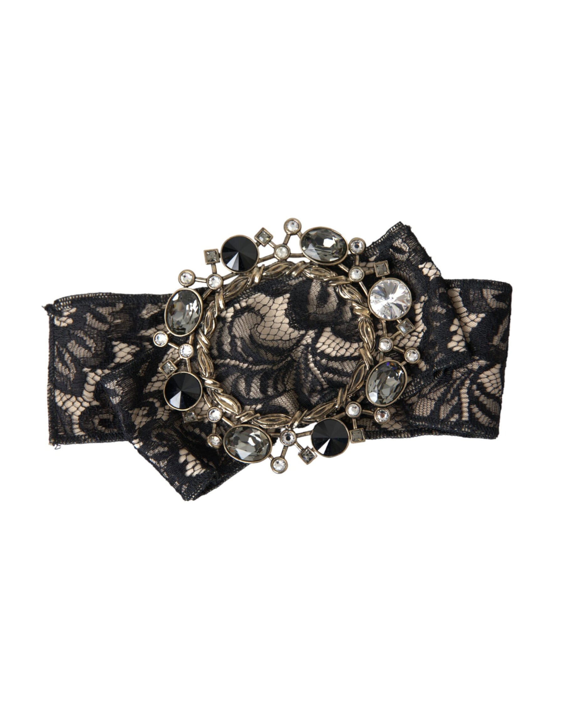Dolce & Gabbana Black Lace Crystal Handmade Brooch Hair Pin | Regal Royce