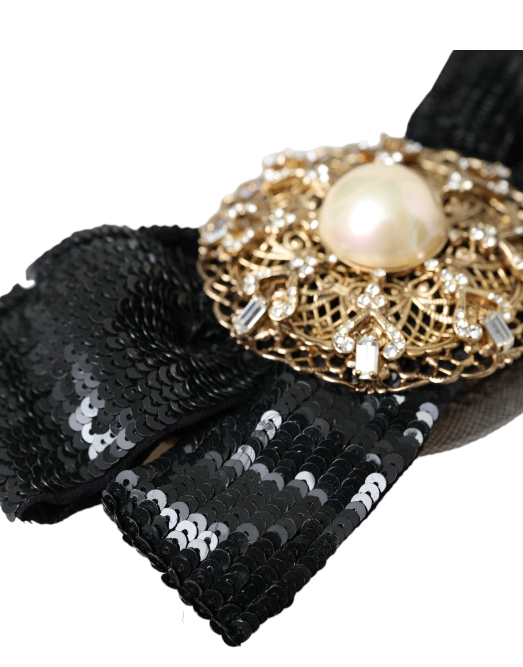 Dolce & Gabbana Black Sequin Pearl Handmade Brooch Hair Pin | Regal Royce