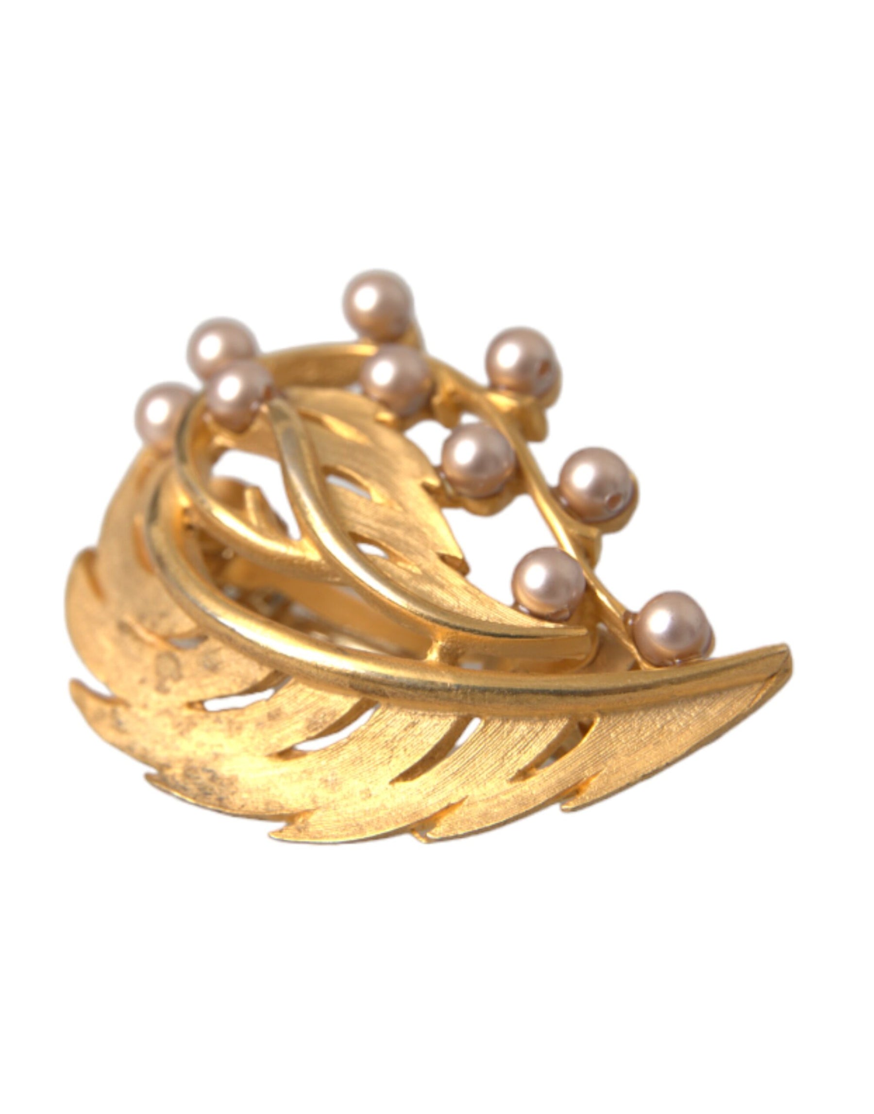 Dolce & Gabbana Gold Brass Leaf Embellished Jewelry Brooch Hair Pin | Regal Royce