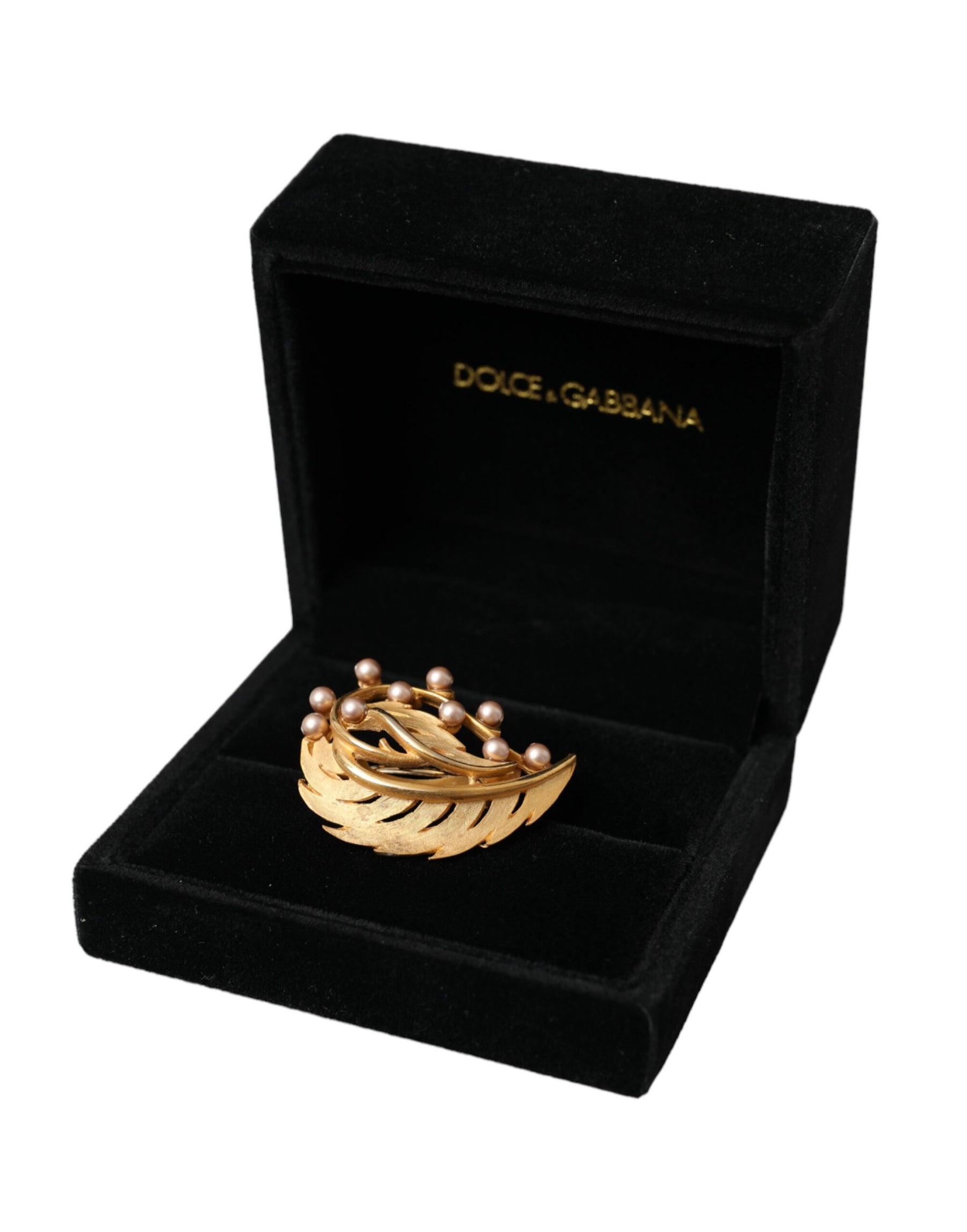 Dolce & Gabbana Gold Brass Leaf Embellished Jewelry Brooch Hair Pin | Regal Royce