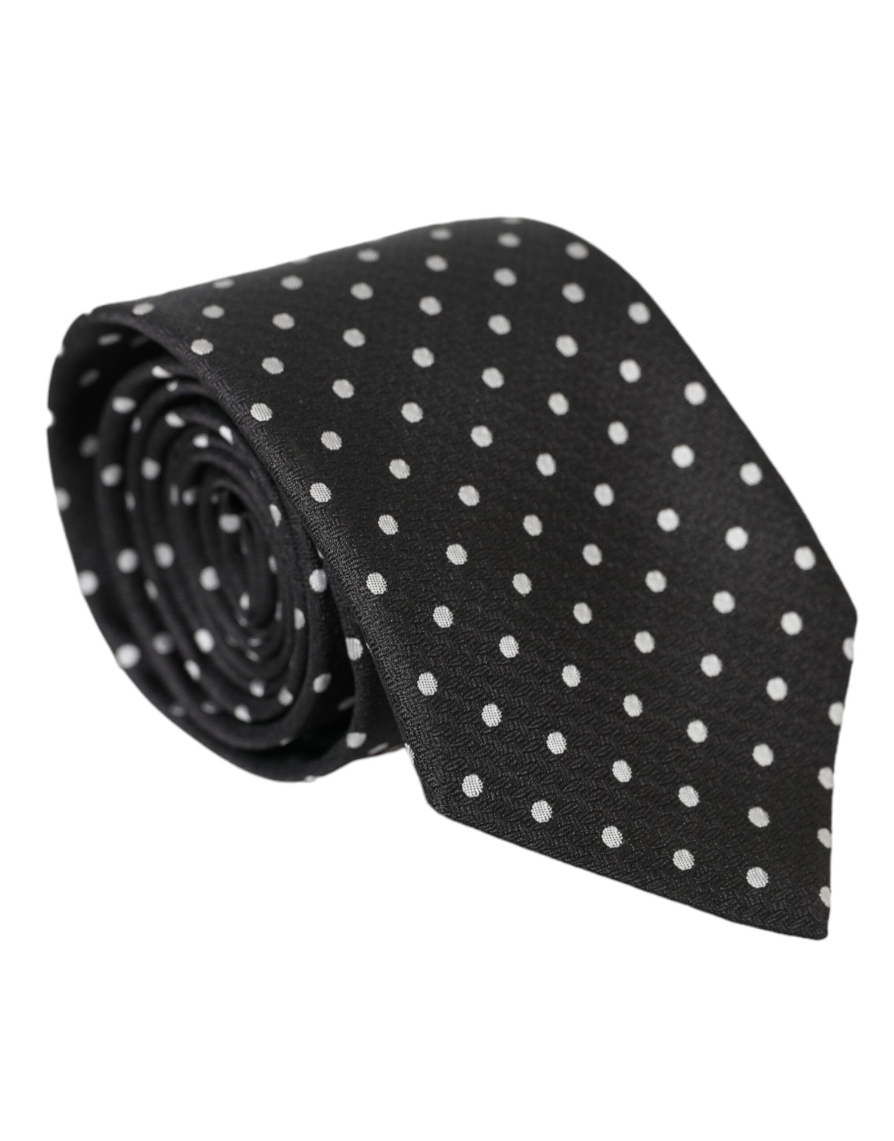 Dolce & Gabbana Black White Polka Dots 100% Silk Necktie Face Mask | Regal Royce