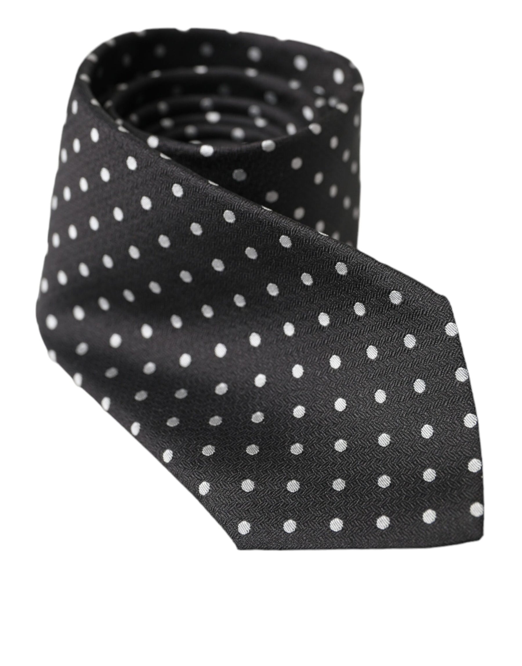 Dolce & Gabbana Black White Polka Dots 100% Silk Necktie Face Mask | Regal Royce