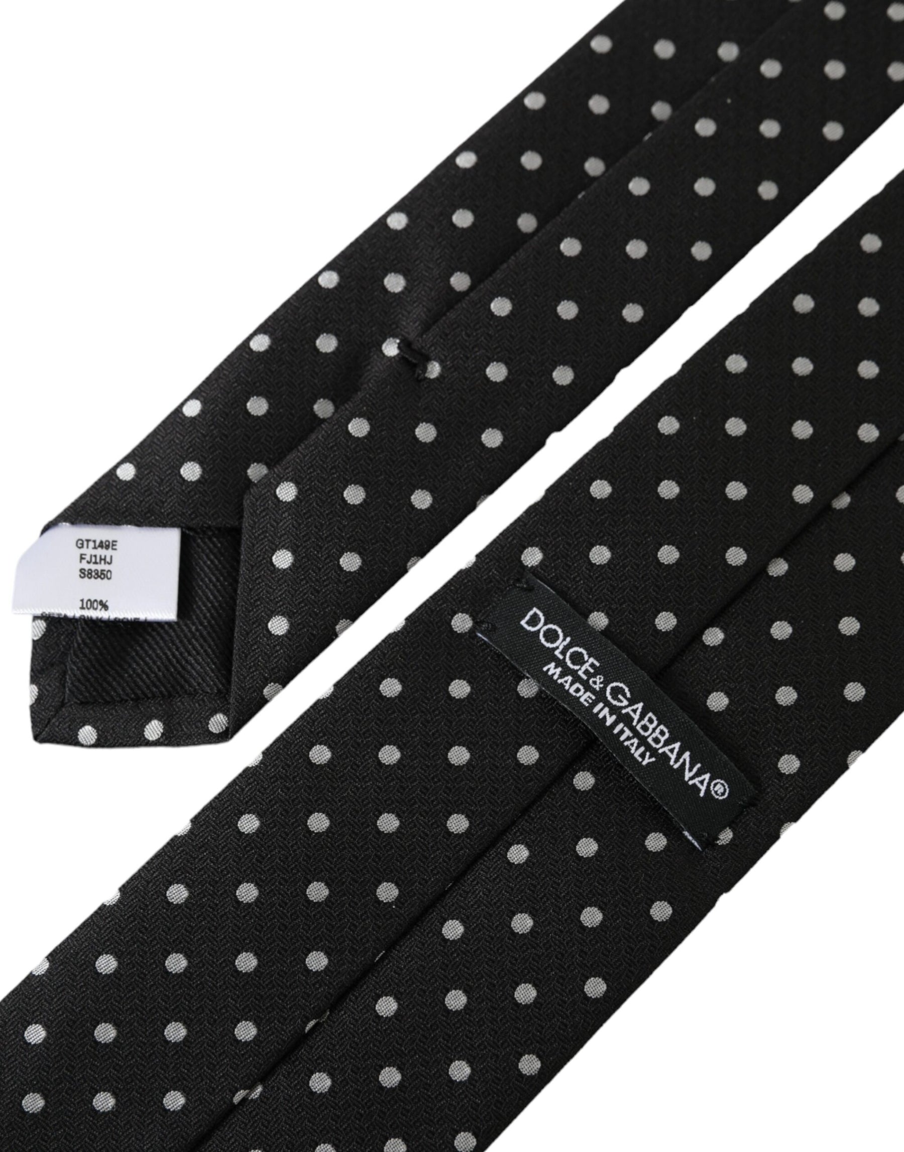 Dolce & Gabbana Black White Polka Dots 100% Silk Necktie Face Mask | Regal Royce