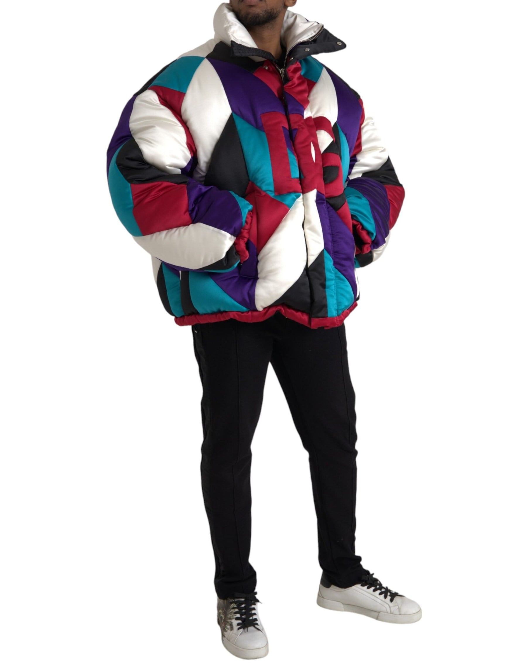 Dolce & Gabbana Multicolor Logo Windbreaker Puffer Jacket | Regal Royce