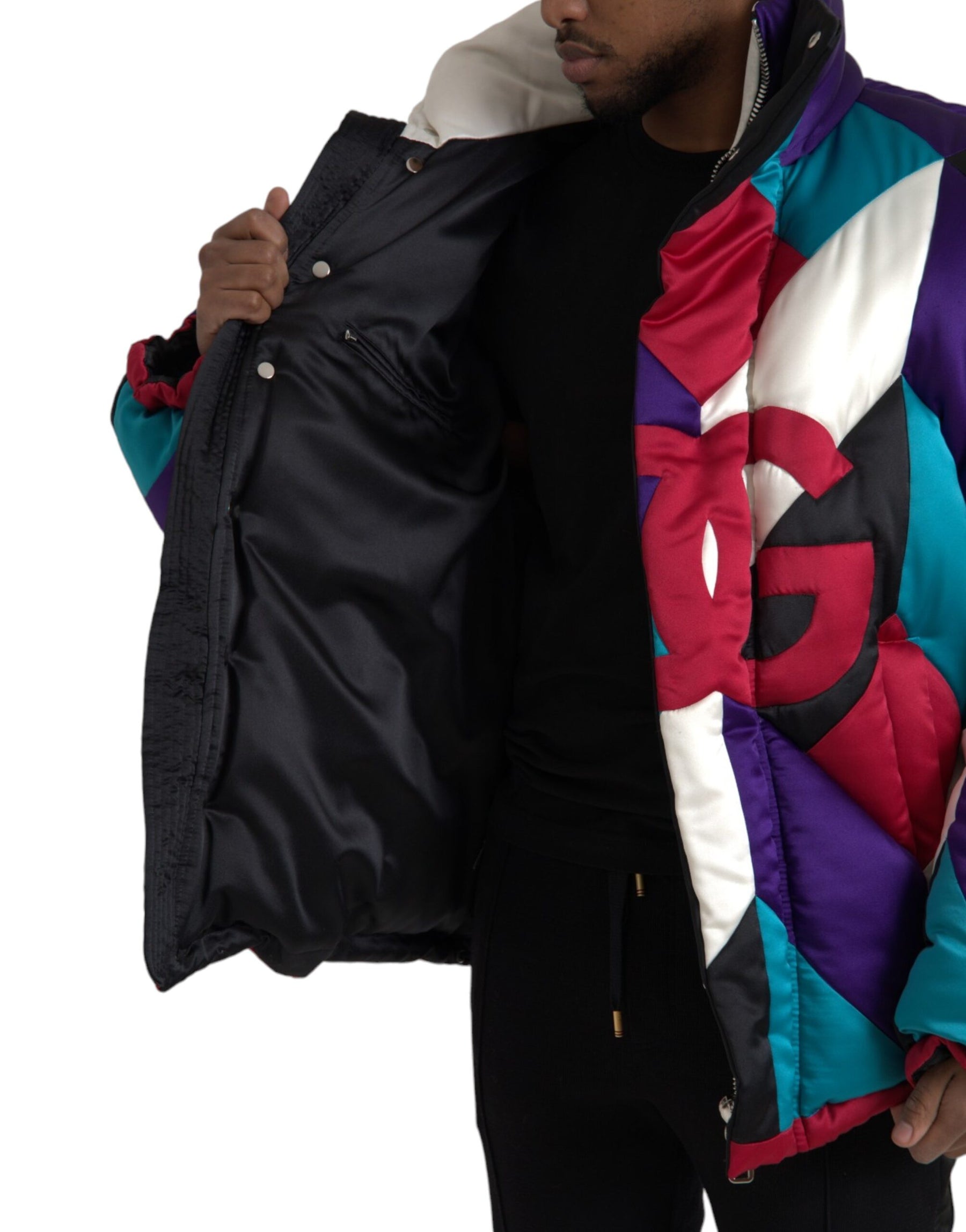 Dolce & Gabbana Multicolor Logo Windbreaker Puffer Jacket | Regal Royce