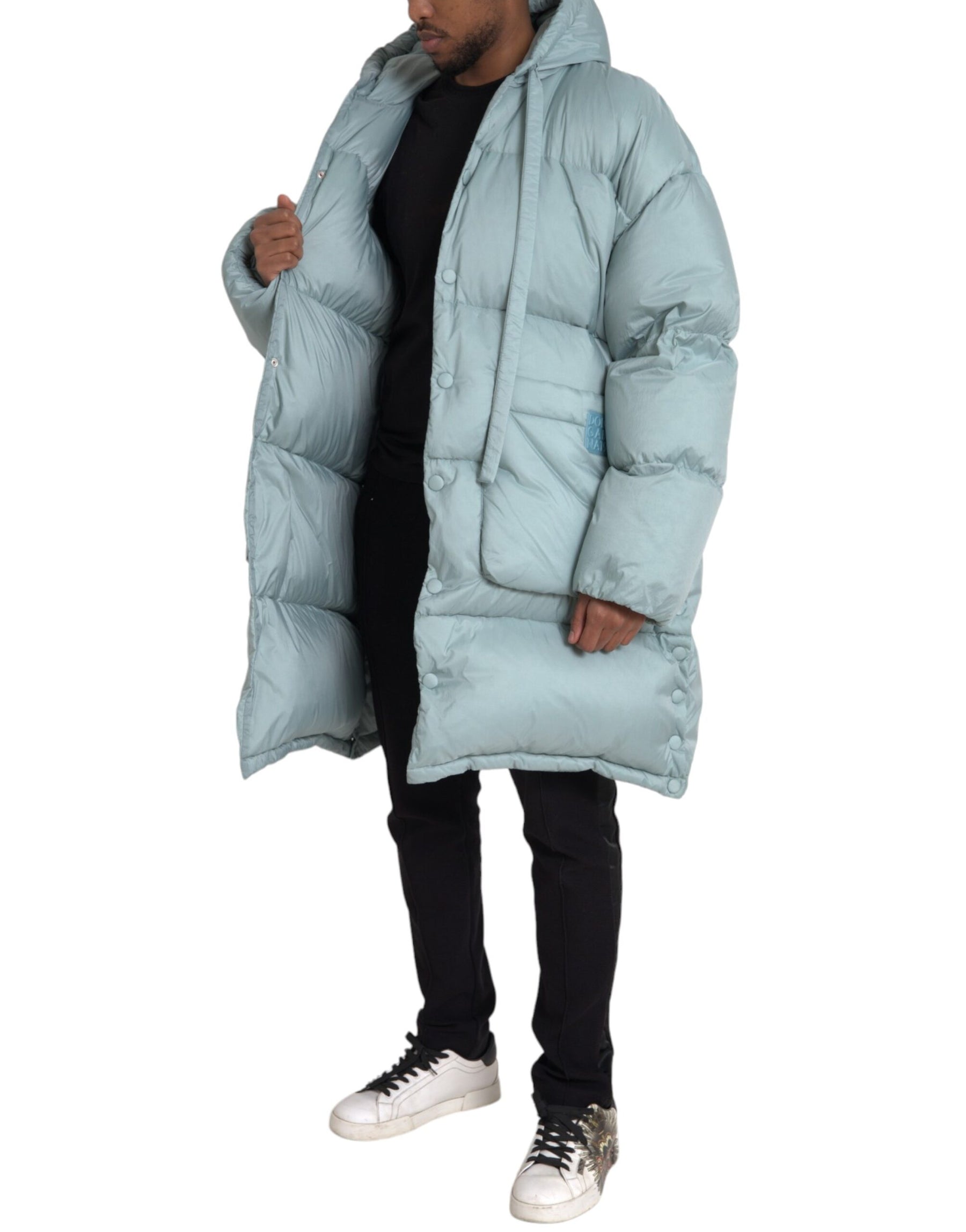 Dolce & Gabbana Light Blue Quilted Hooded Puffer Jacket Men | Regal Royce