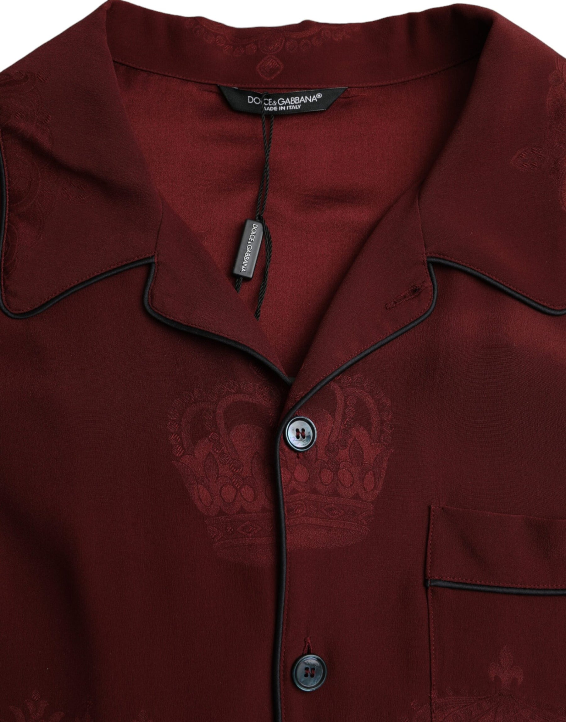 Dolce & Gabbana Maroon Crown Jacquard Silk Long Sleeve Shirt | Regal Royce