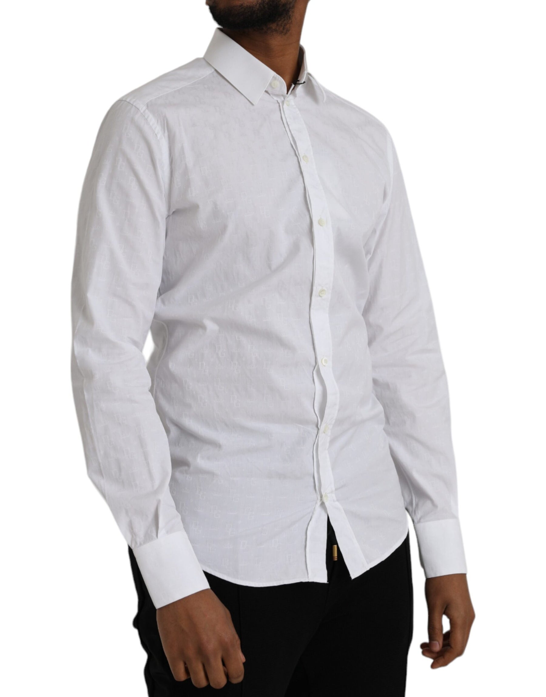 Dolce & Gabbana White Cotton Long Sleeve Dress GOLD Shirt | Regal Royce
