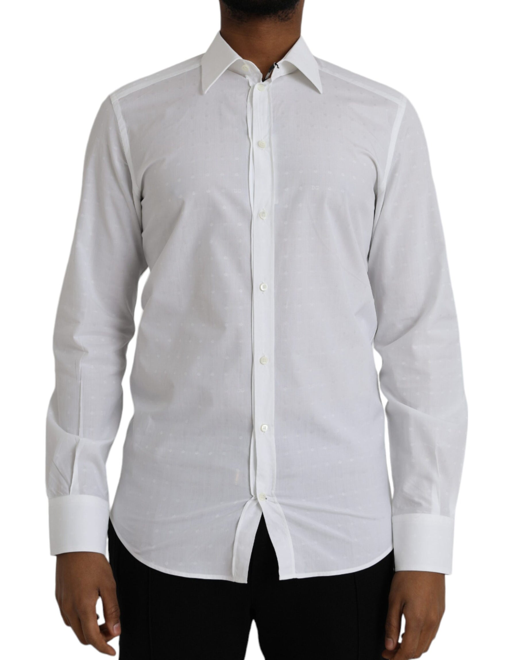 Dolce & Gabbana White Logo Cotton Men Dress GOLD Shirt | Regal Royce