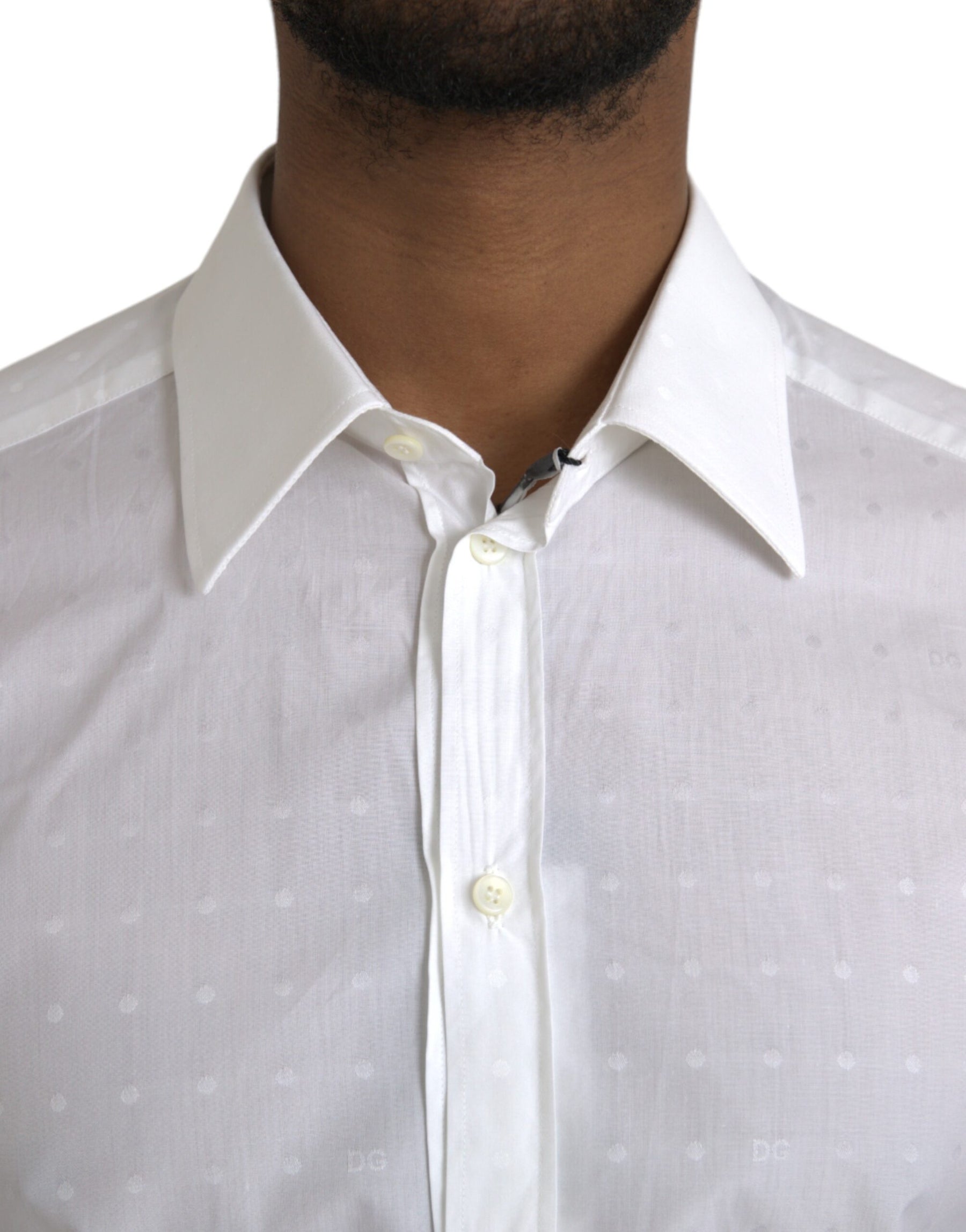 Dolce & Gabbana White Logo Cotton Men Dress GOLD Shirt | Regal Royce