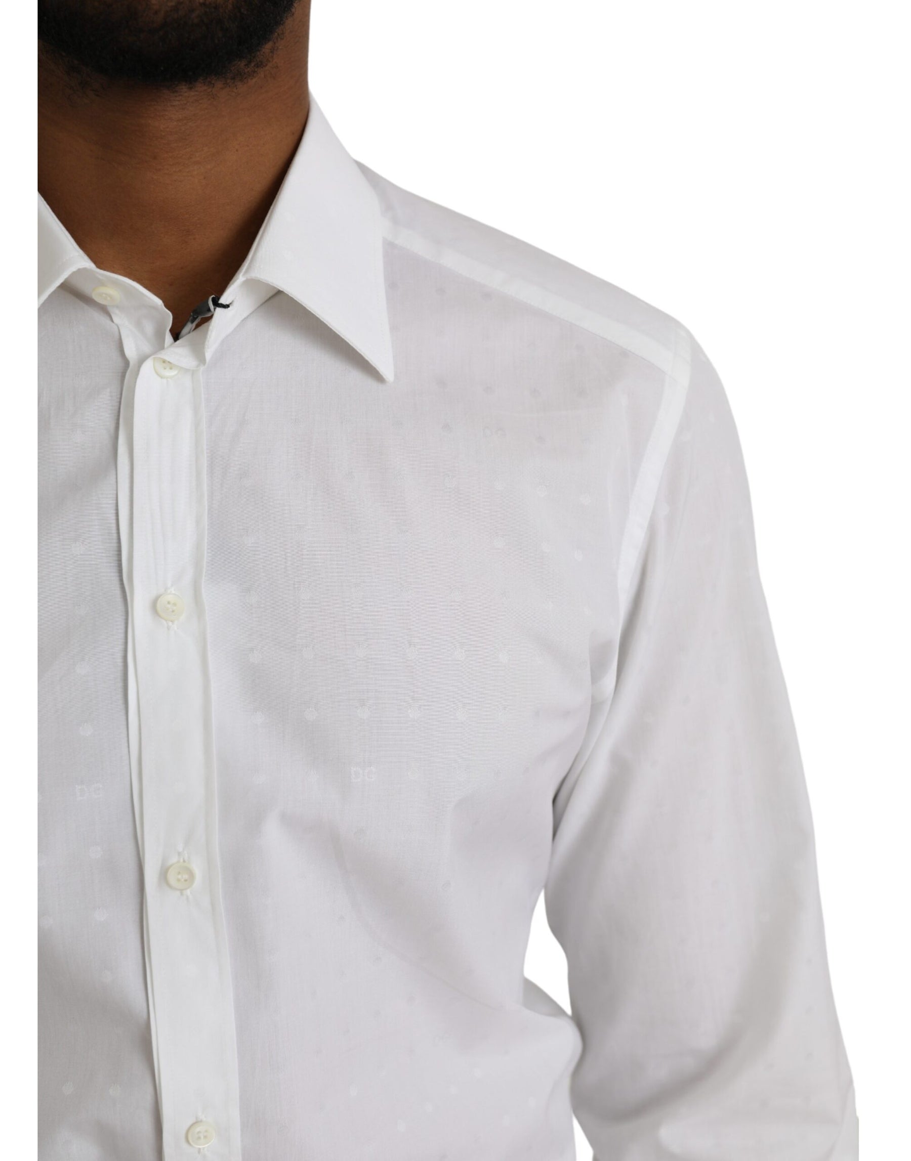 Dolce & Gabbana White Logo Cotton Men Dress GOLD Shirt | Regal Royce