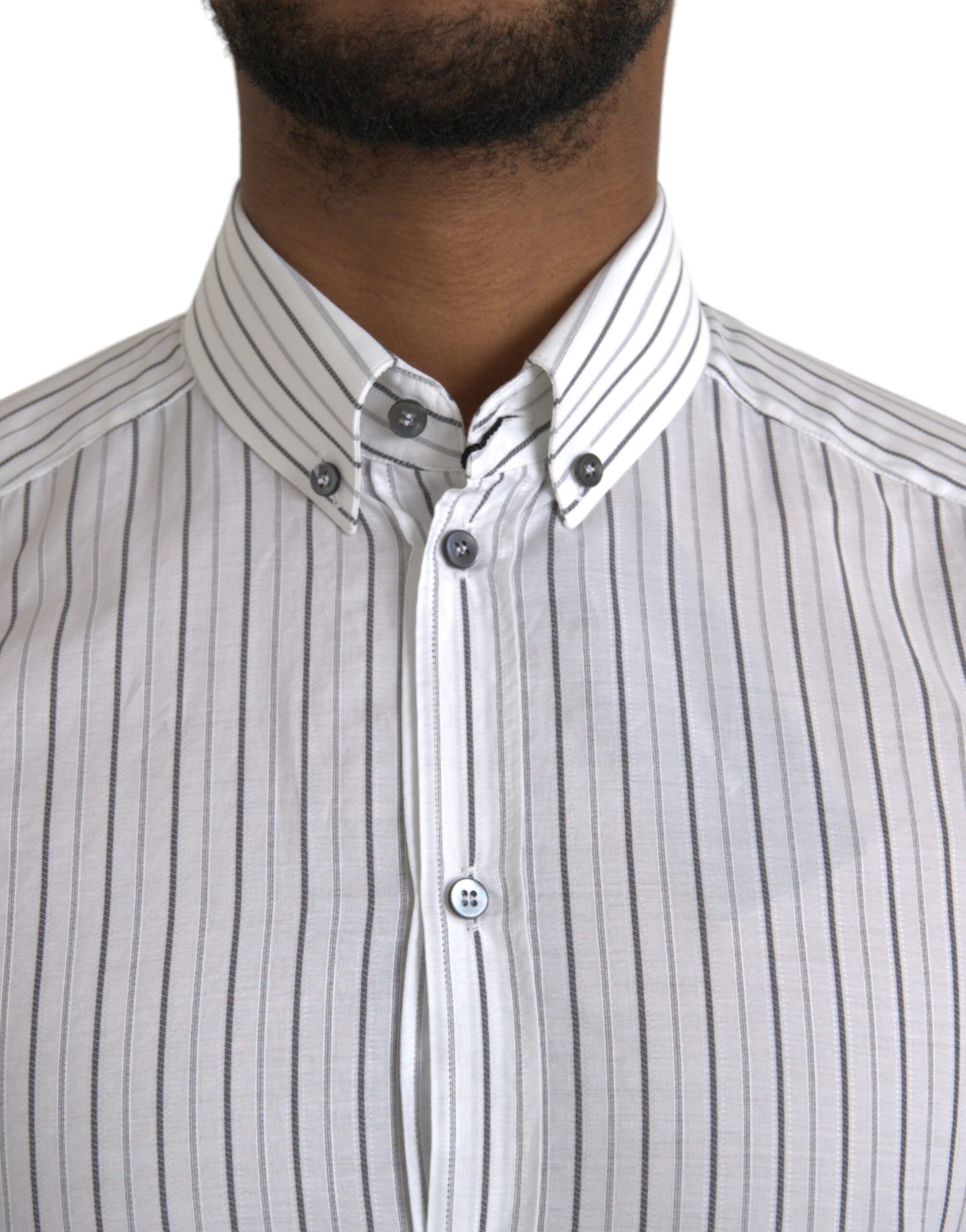 Dolce & Gabbana Black White Striped Formal Dress GOLD Shirt | Regal Royce