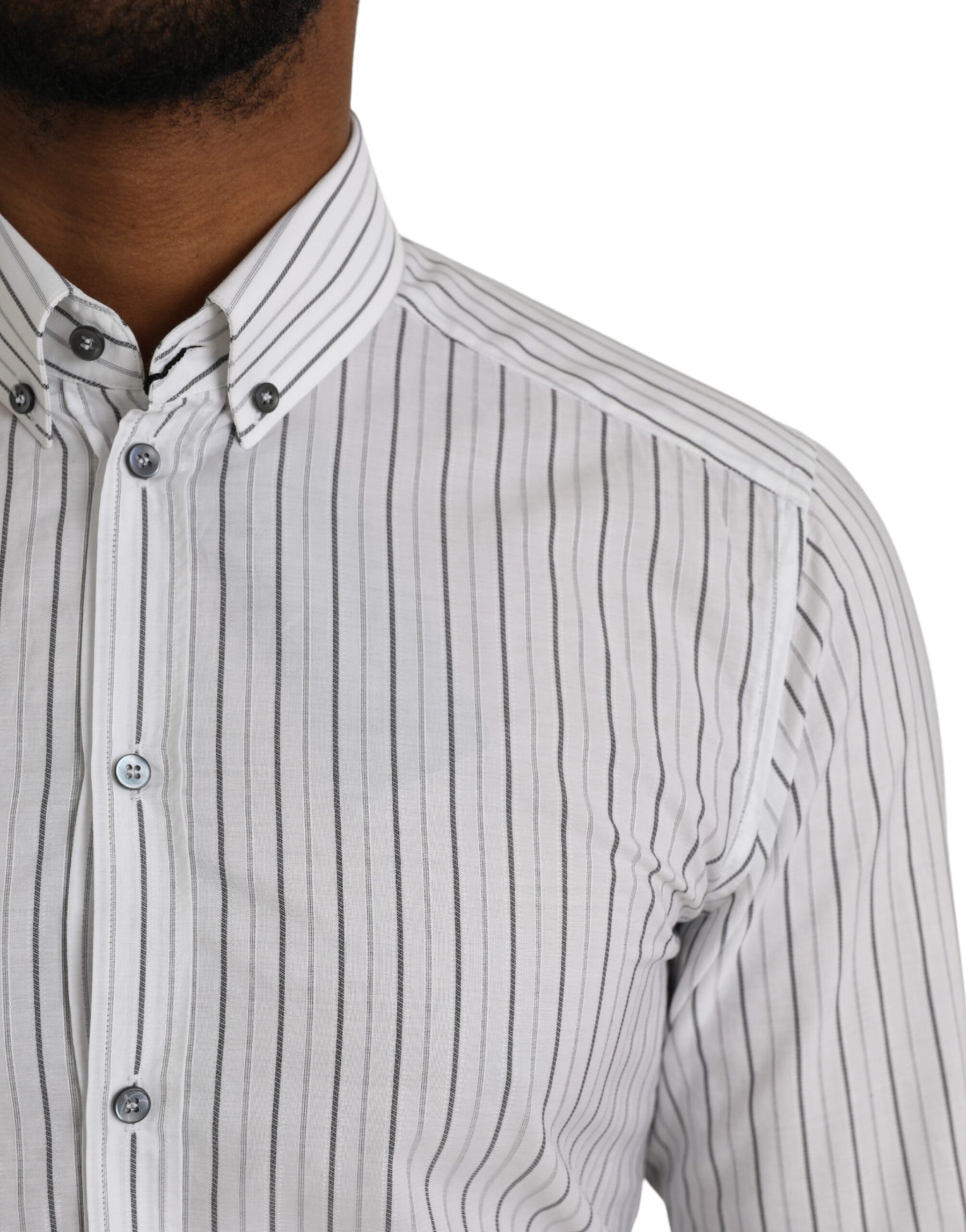 Dolce & Gabbana Black White Striped Formal Dress GOLD Shirt | Regal Royce