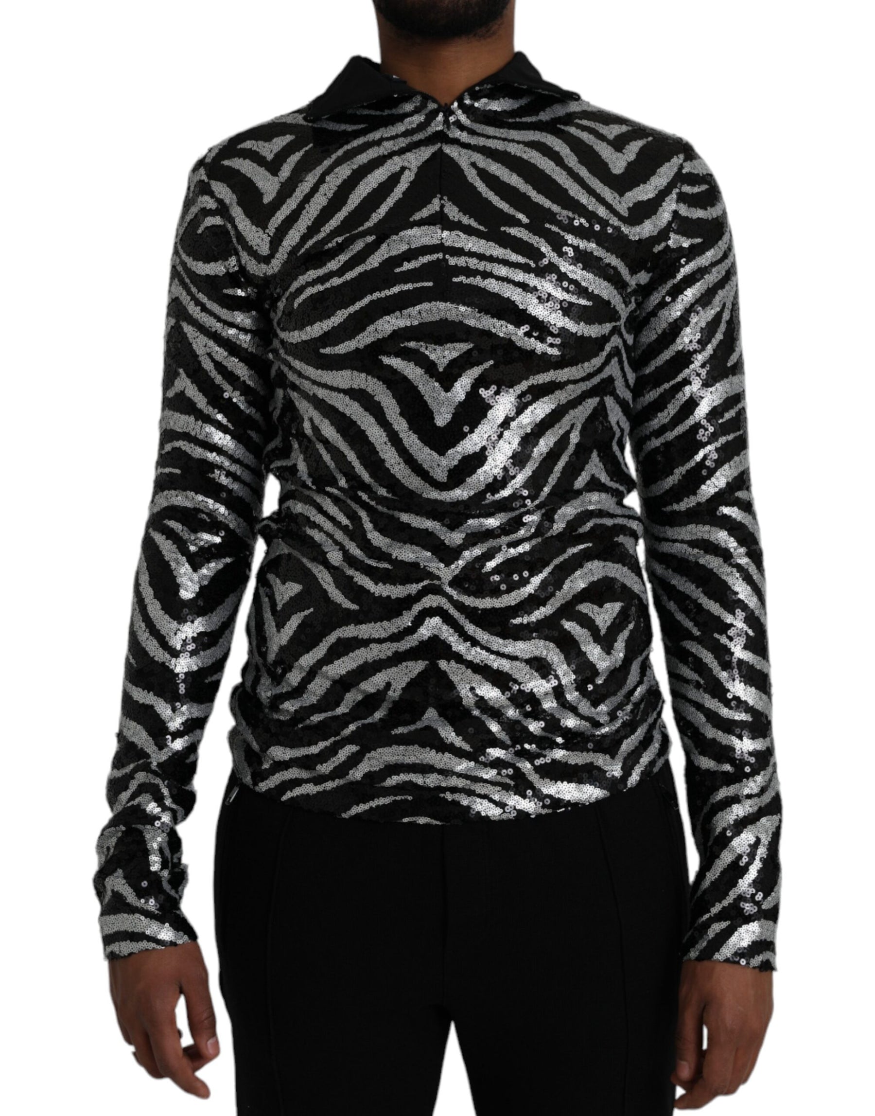 Dolce & Gabbana Black Silver Sequined Polyester Sweater | Regal Royce