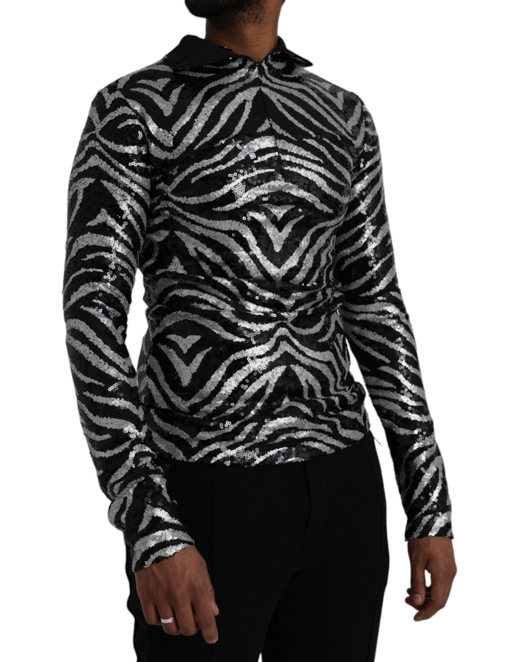 Dolce & Gabbana Black Silver Sequined Polyester Sweater | Regal Royce