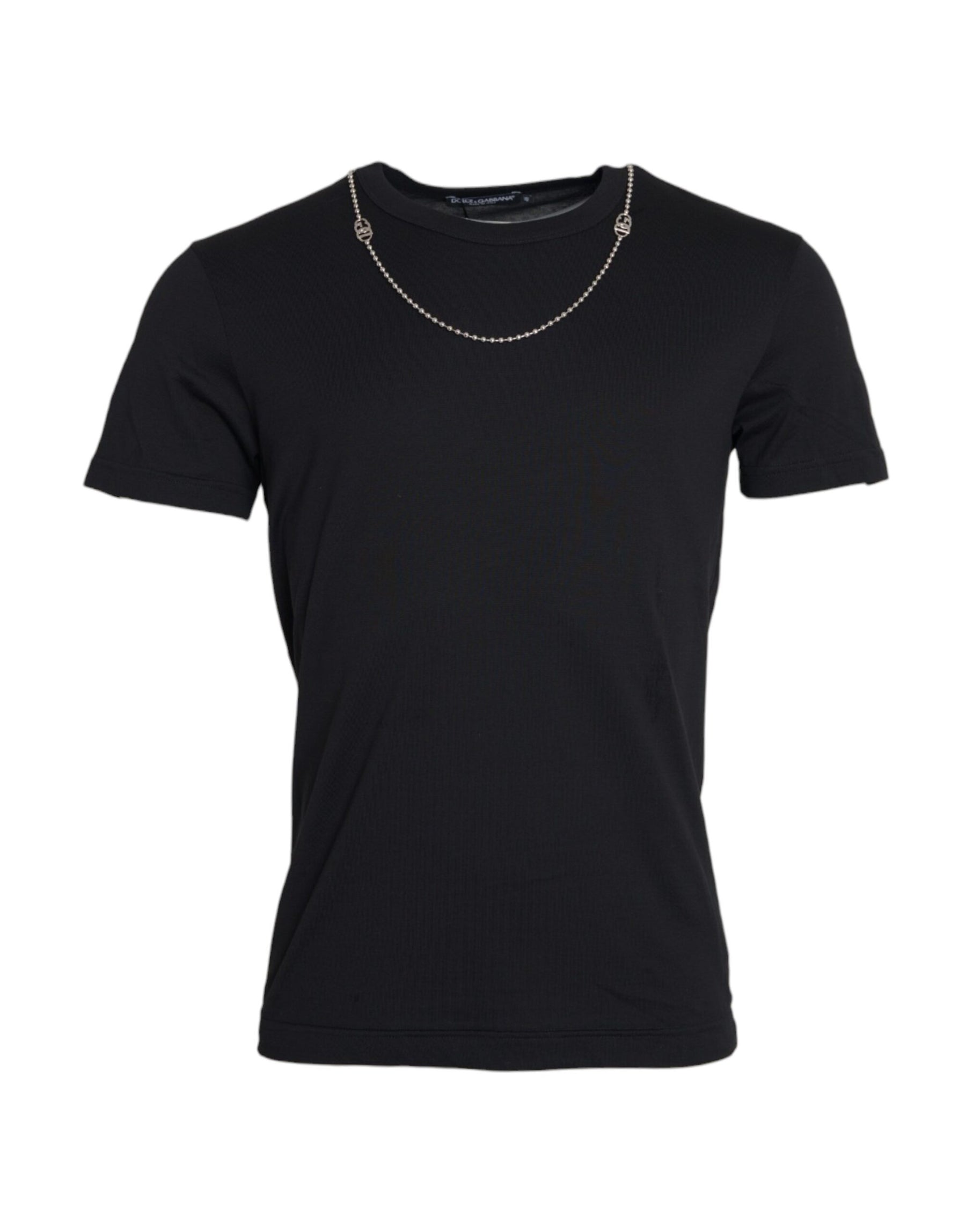 Dolce & Gabbana Black Cotton Silver Chain Short Sleeve T-shirt | Regal Royce