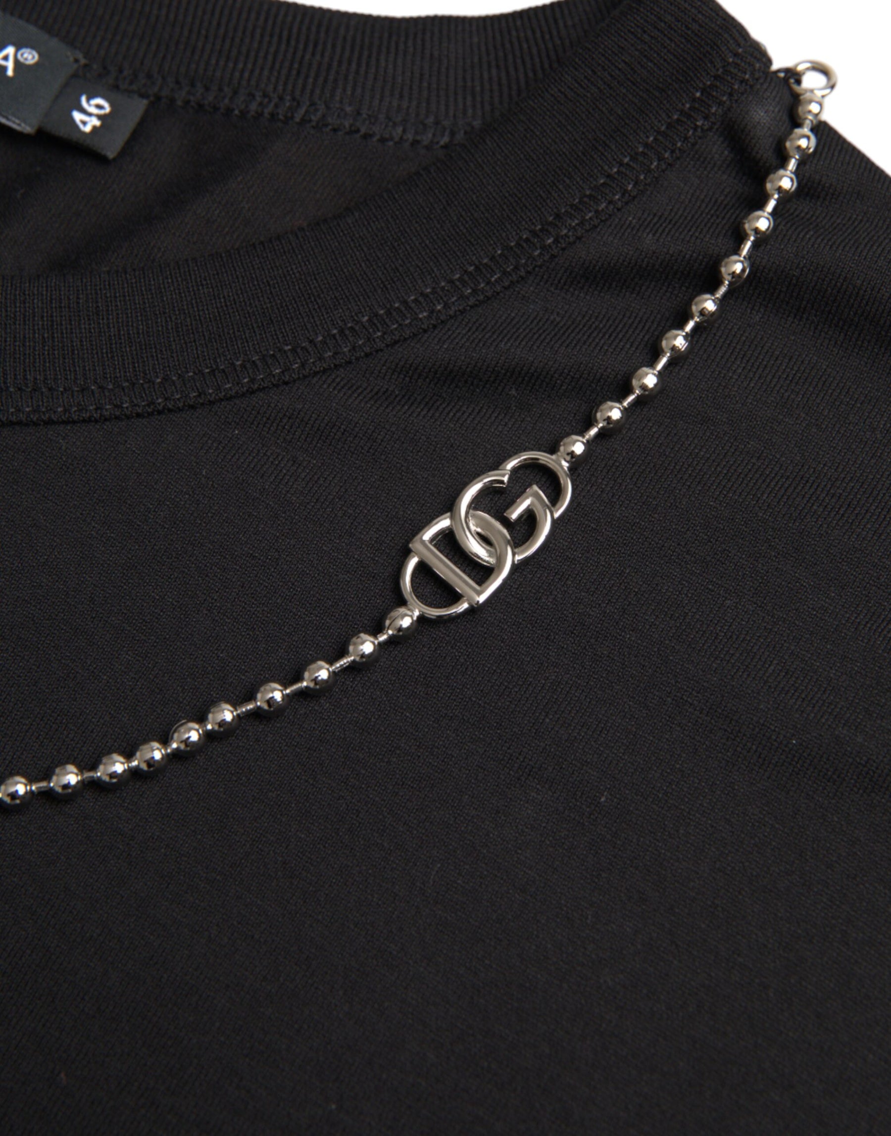 Dolce & Gabbana Black Cotton Silver Chain Short Sleeve T-shirt | Regal Royce