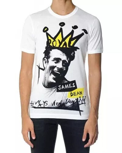 Dolce & Gabbana White Graphic Cotton Short Sleeves Men T-shirt | Regal Royce