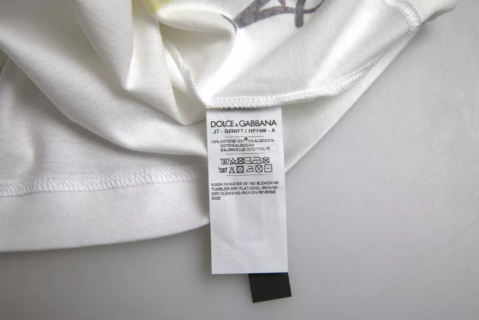 Dolce & Gabbana White Graphic Cotton Short Sleeves Men T-shirt | Regal Royce