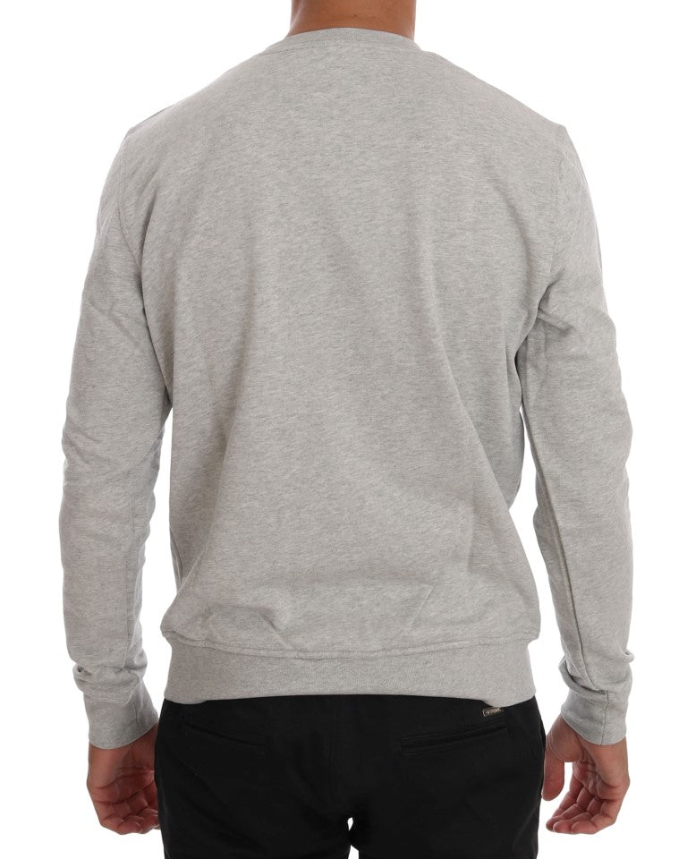Frankie Morello Gray Cotton Crewneck Pullover Sweater | Regal Royce