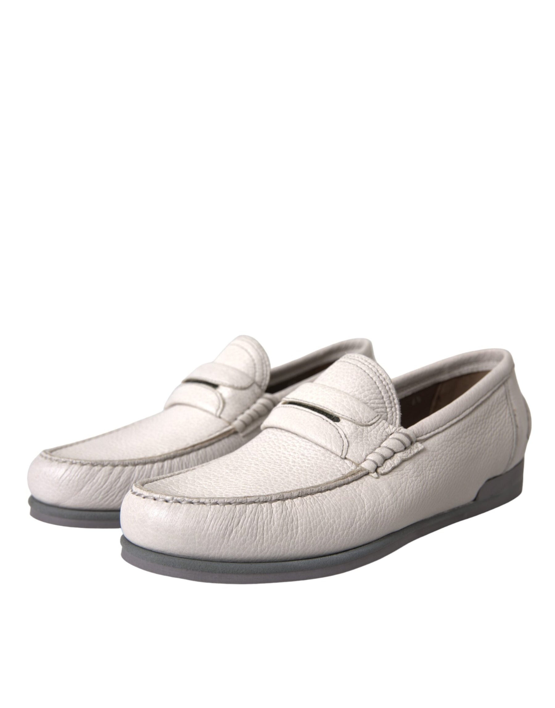Dolce & Gabbana White Gray Leather Slip Mocassin Shoes Loafer | Regal Royce