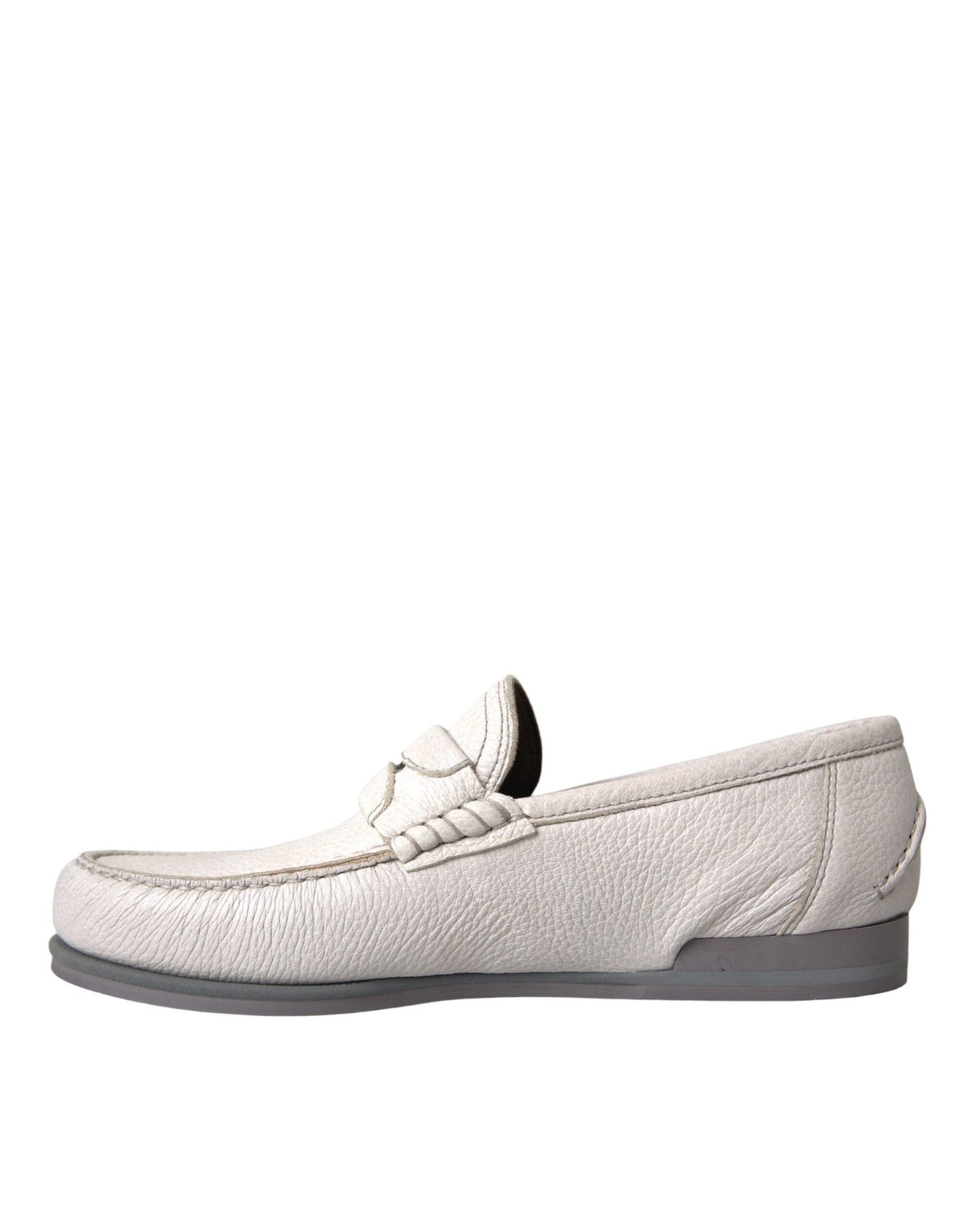 Dolce & Gabbana White Gray Leather Slip Mocassin Shoes Loafer | Regal Royce