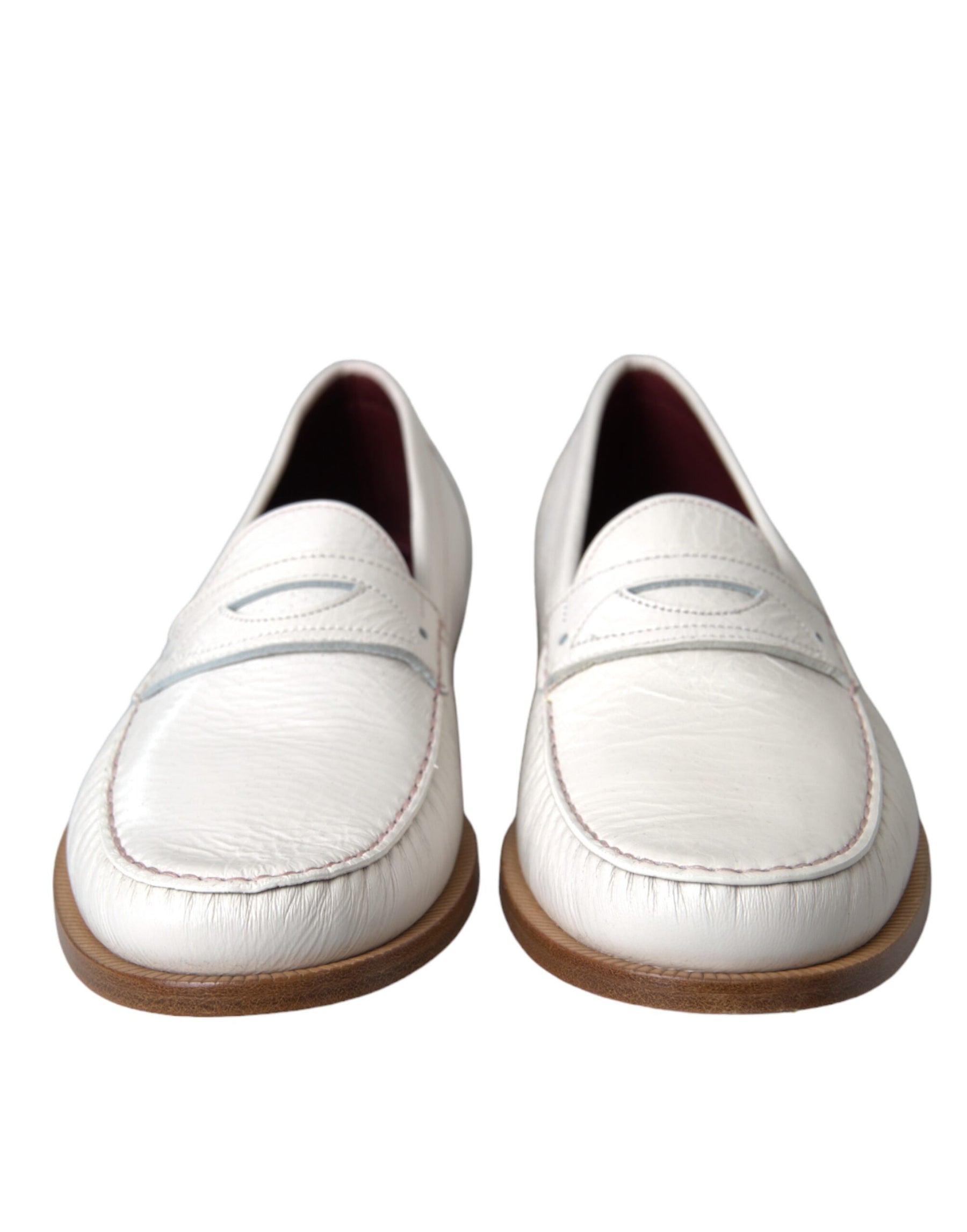 Dolce & Gabbana White Leather Slip On Mocassin Loafers Shoes | Regal Royce