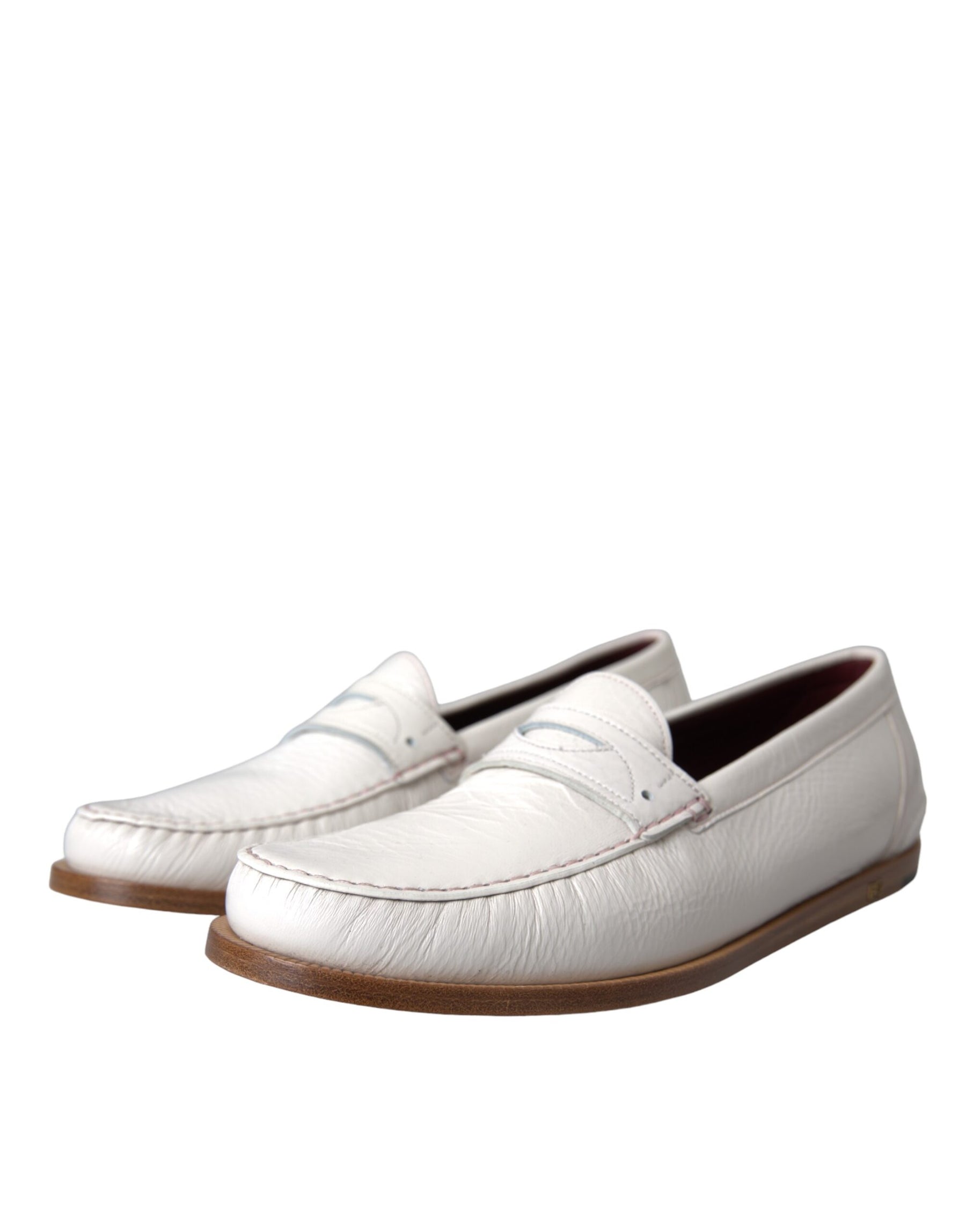 Dolce & Gabbana White Leather Slip On Mocassin Loafers Shoes | Regal Royce