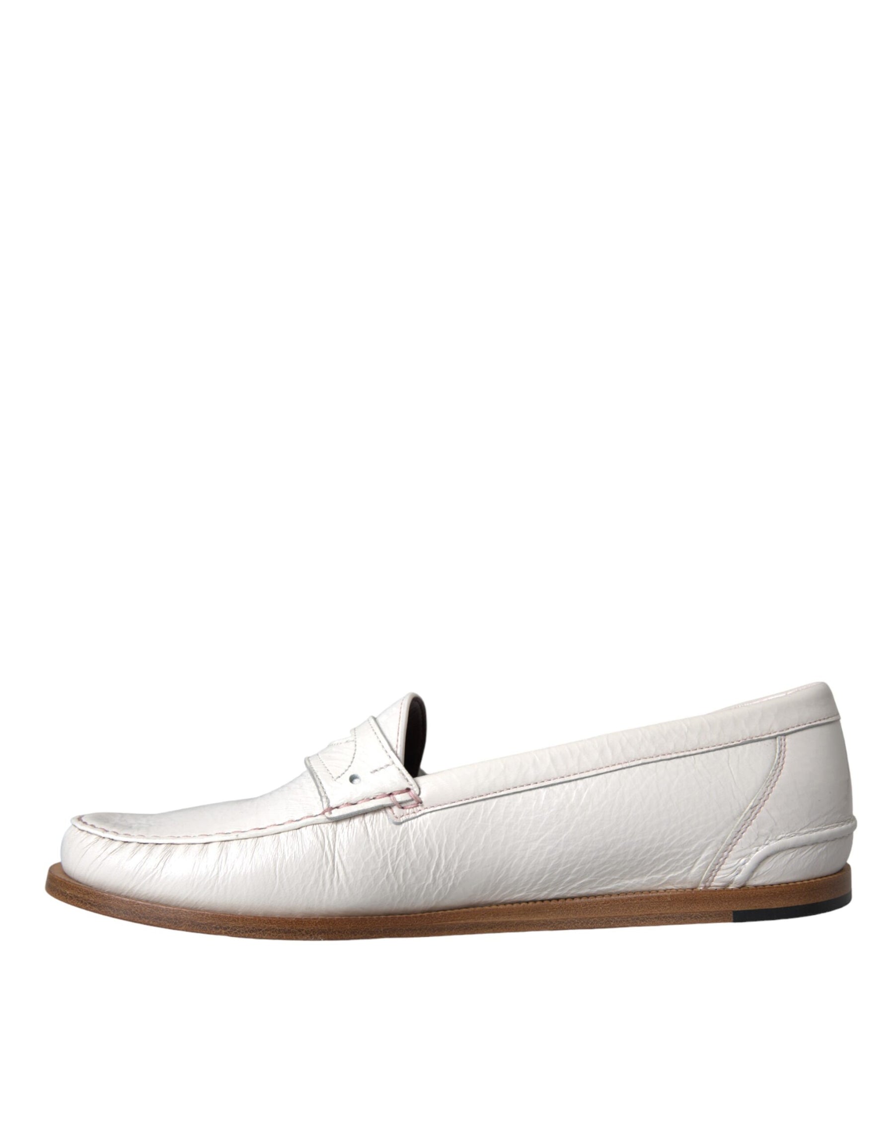 Dolce & Gabbana White Leather Slip On Mocassin Loafers Shoes | Regal Royce
