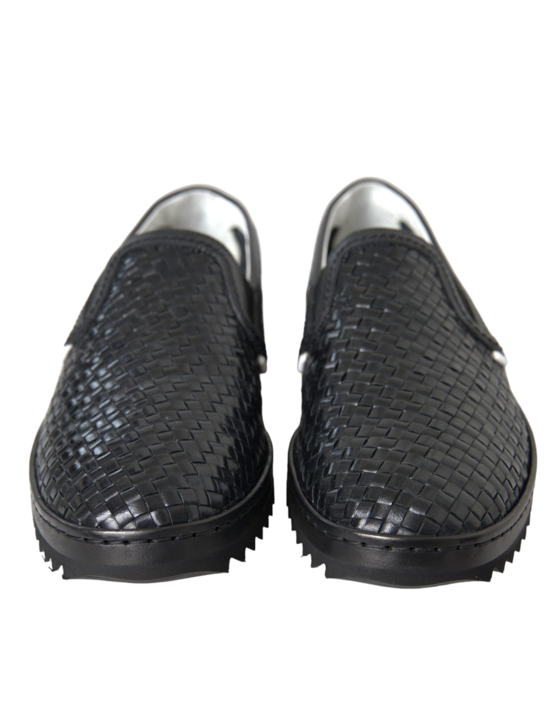 Dolce & Gabbana Black Woven Buffalo Leather Men Loafers Shoes | Regal Royce