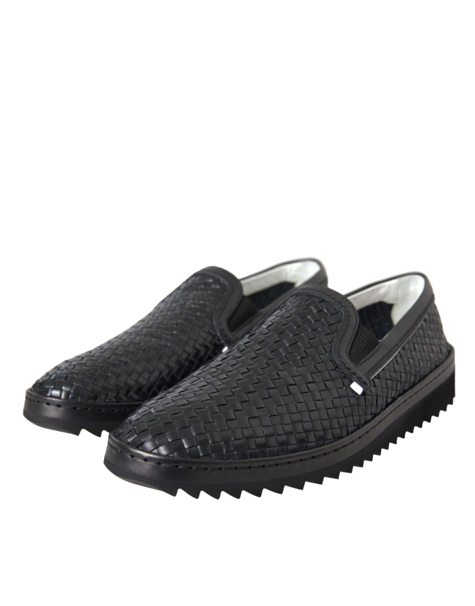 Dolce & Gabbana Black Woven Buffalo Leather Men Loafers Shoes | Regal Royce