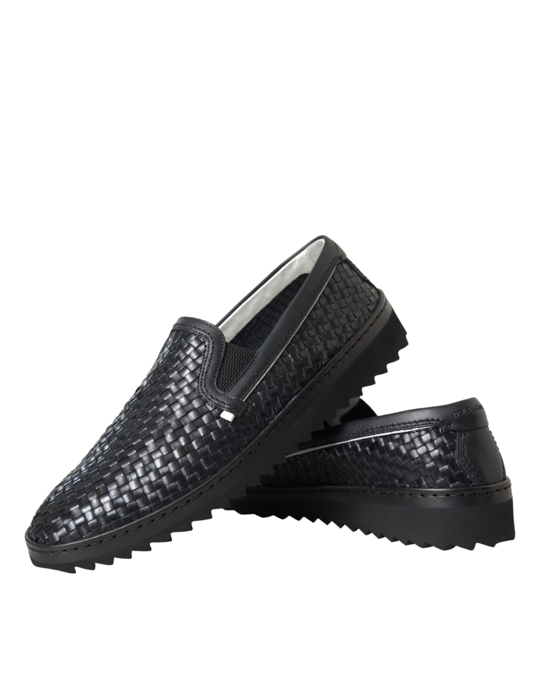 Dolce & Gabbana Black Woven Buffalo Leather Men Loafers Shoes | Regal Royce