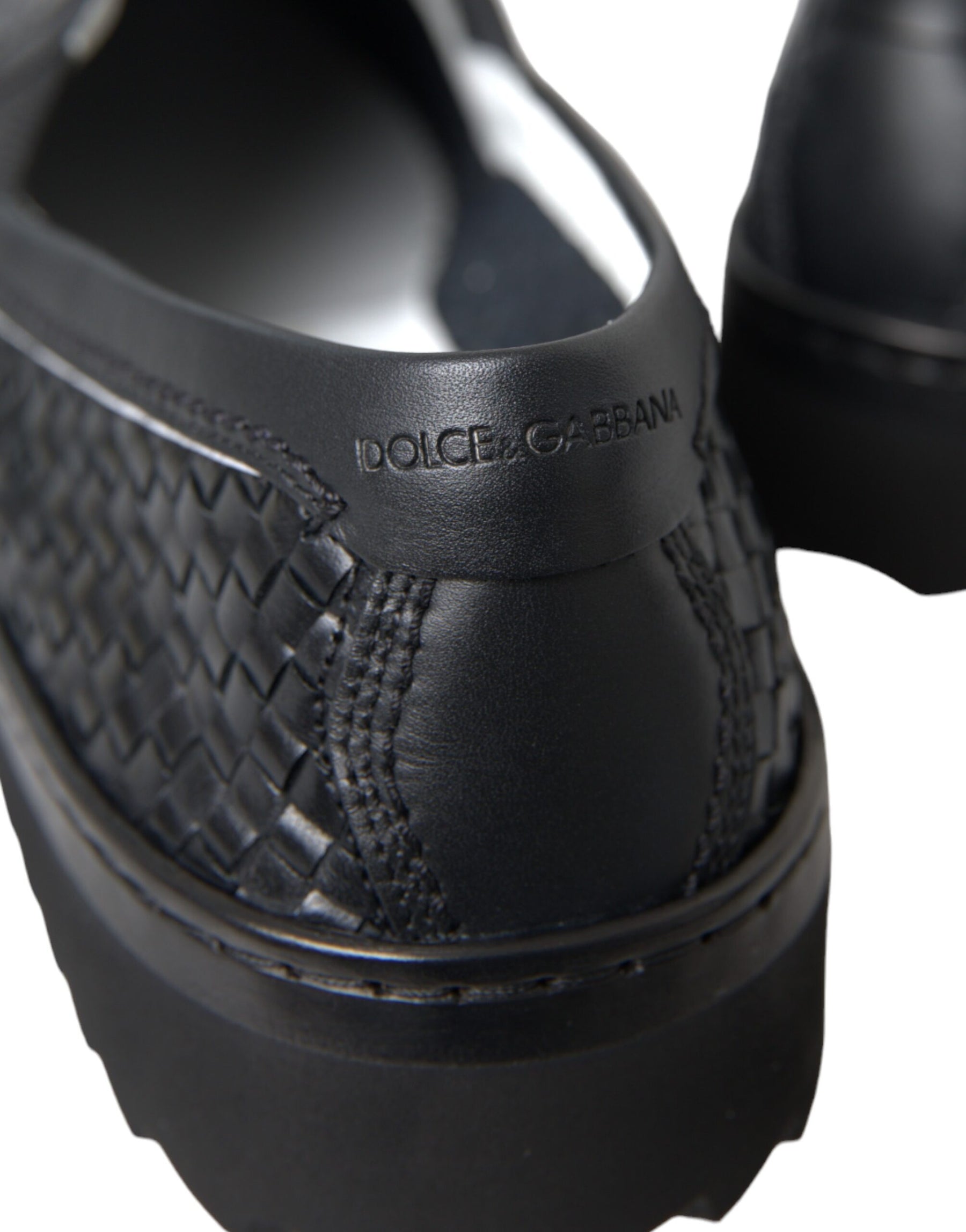 Dolce & Gabbana Black Woven Buffalo Leather Men Loafers Shoes | Regal Royce