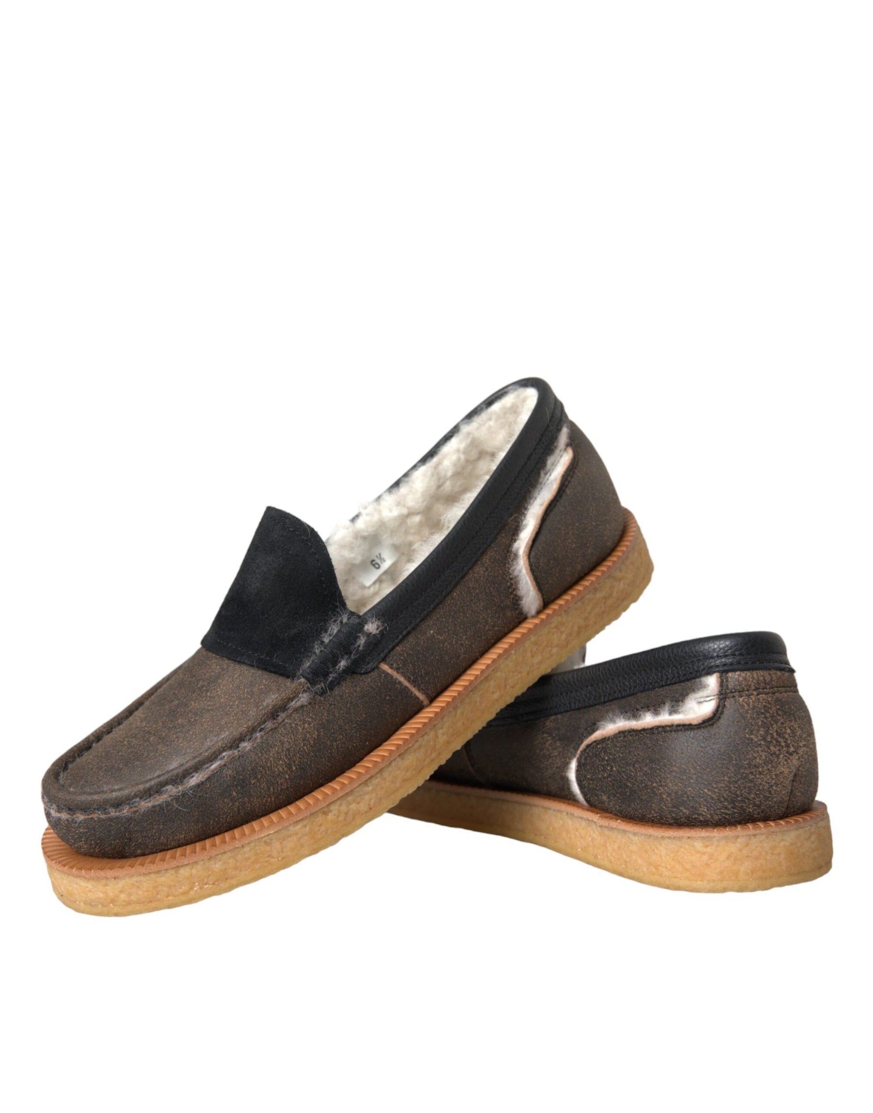 Dolce & Gabbana Brown Black Fur Leather Loafers Men Shoes | Regal Royce