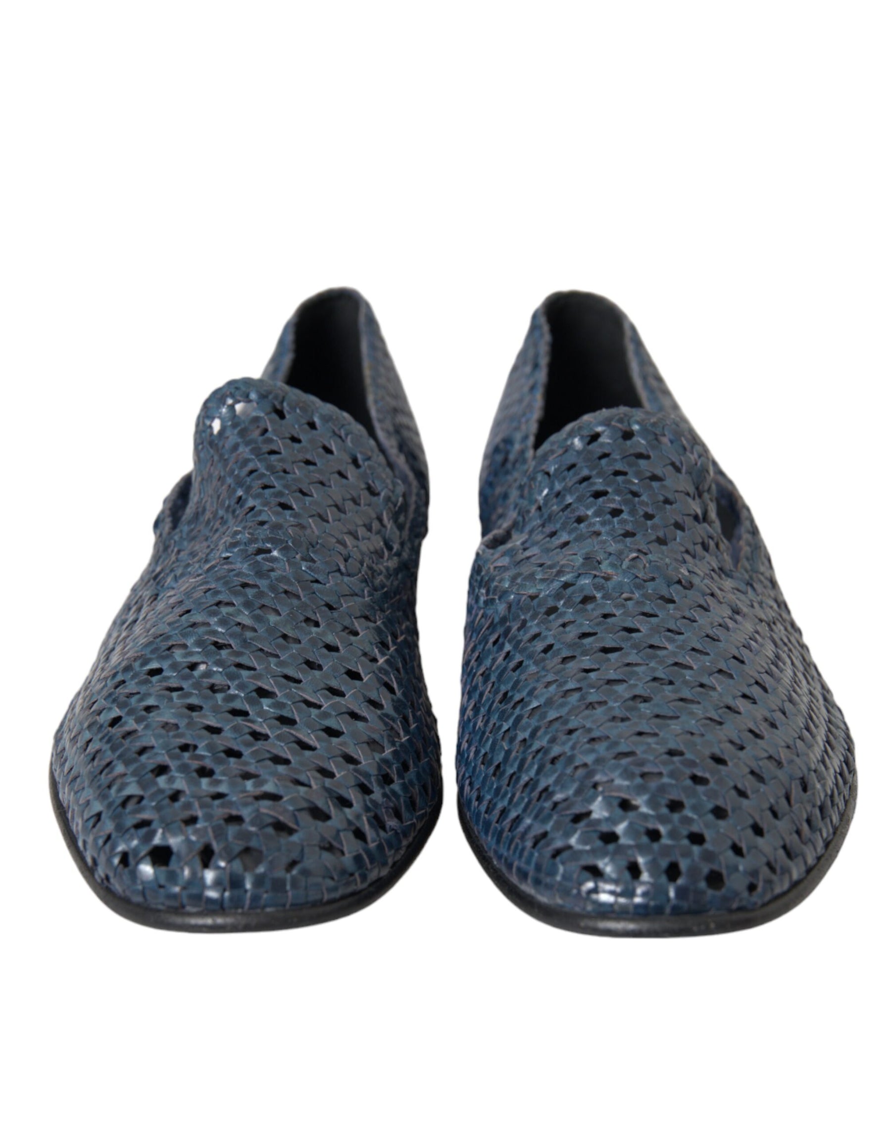 Dolce & Gabbana Blue Woven Leather Slip On Loafers Men Shoes | Regal Royce