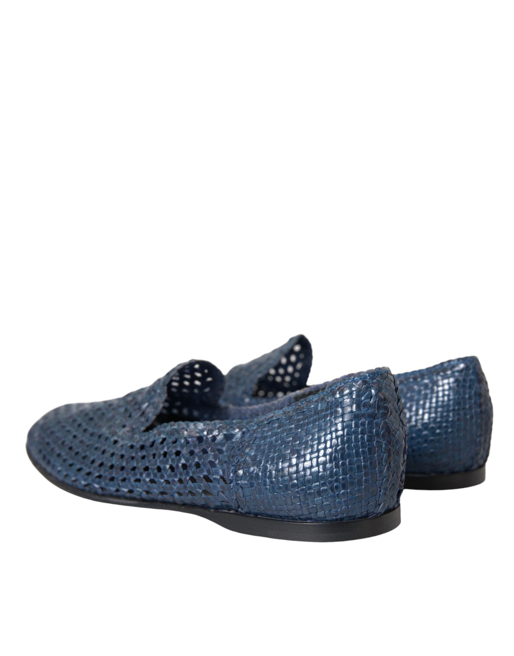 Dolce & Gabbana Blue Woven Leather Slip On Loafers Men Shoes | Regal Royce
