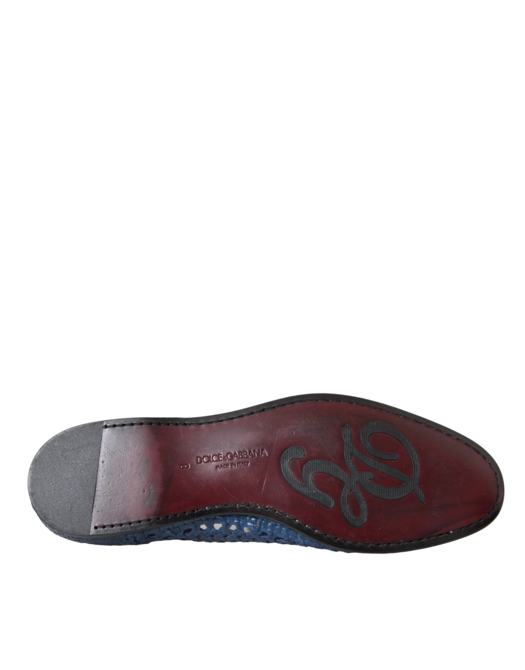 Dolce & Gabbana Blue Woven Leather Slip On Loafers Men Shoes | Regal Royce