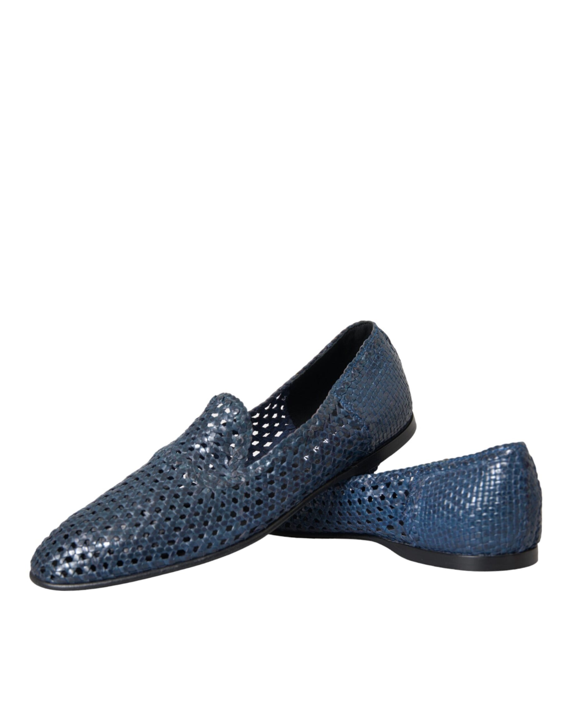 Dolce & Gabbana Blue Woven Leather Slip On Loafers Men Shoes | Regal Royce