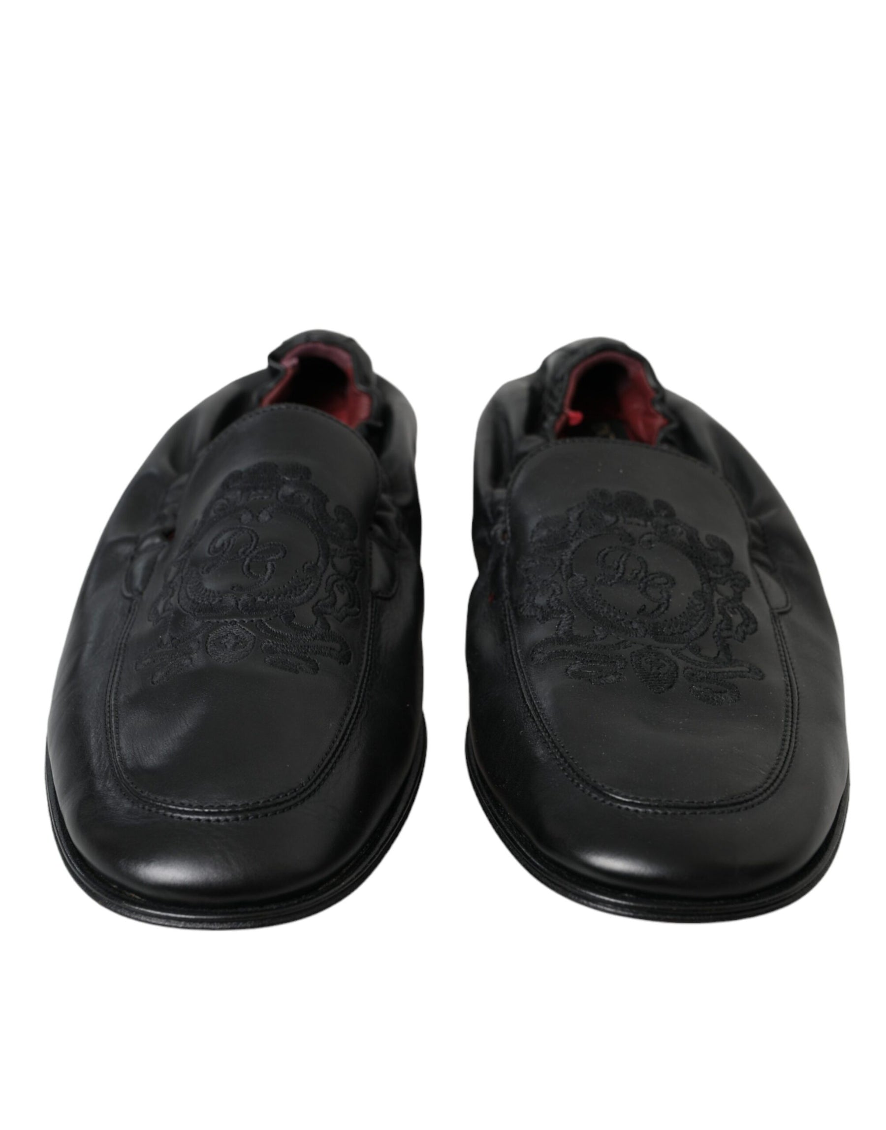 Dolce & Gabbana Black Logo Embroidered Leather Loafer Men Dress Shoes | Regal Royce