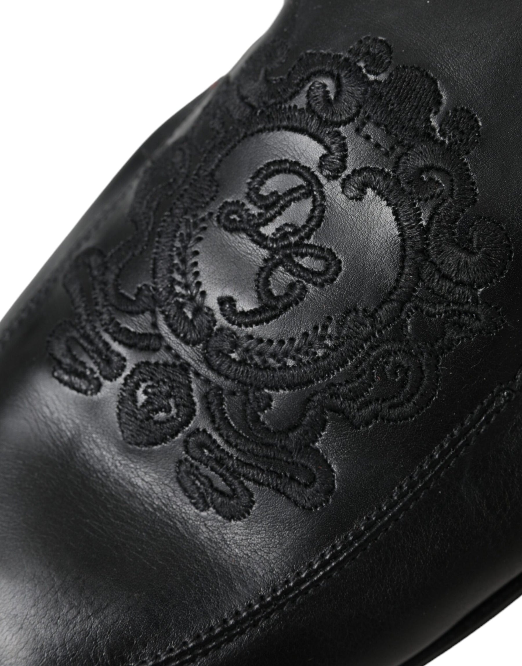 Dolce & Gabbana Black Logo Embroidered Leather Loafer Men Dress Shoes | Regal Royce