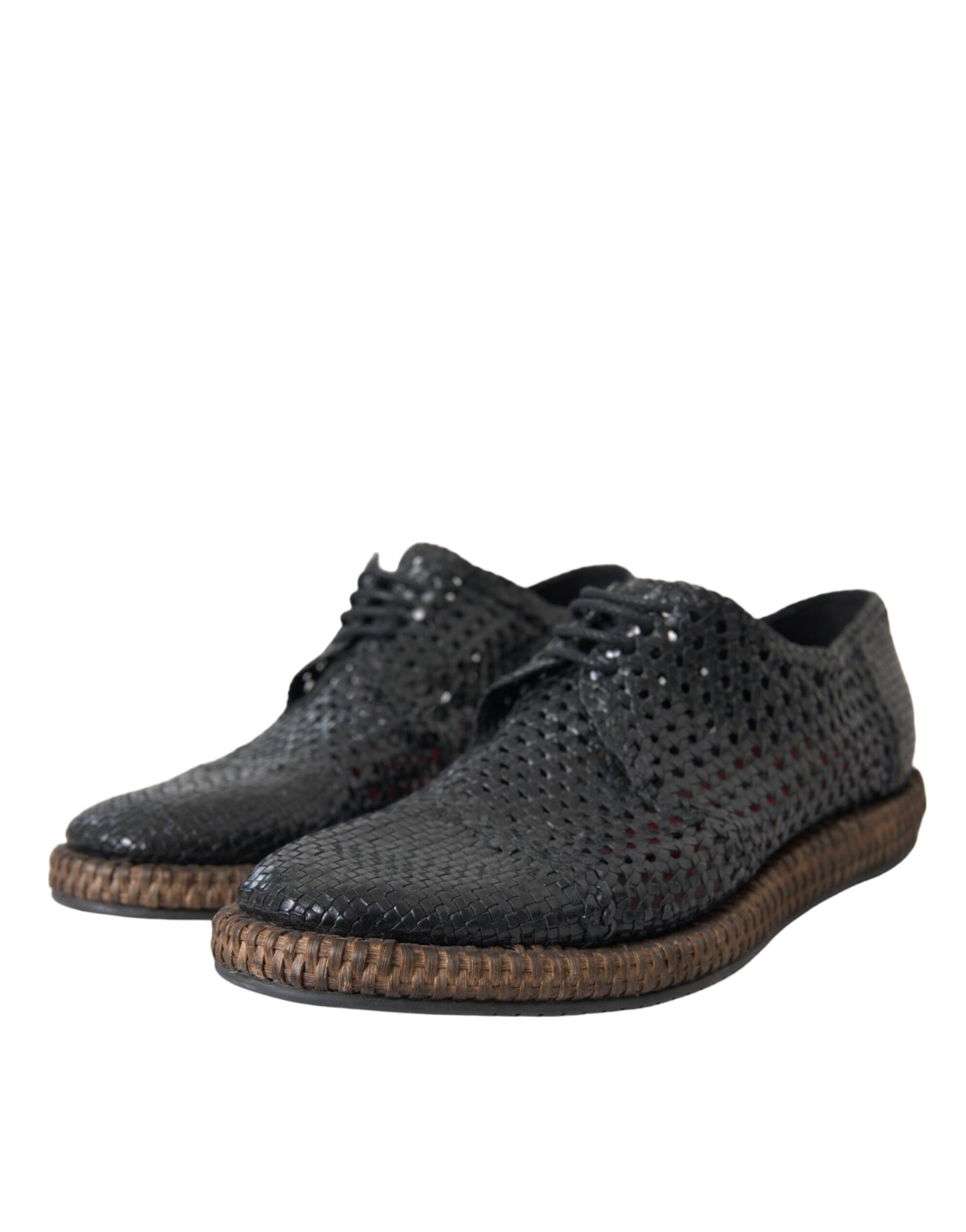 Dolce & Gabbana Black Woven Goat Leather Lace Up Derby Shoes | Regal Royce