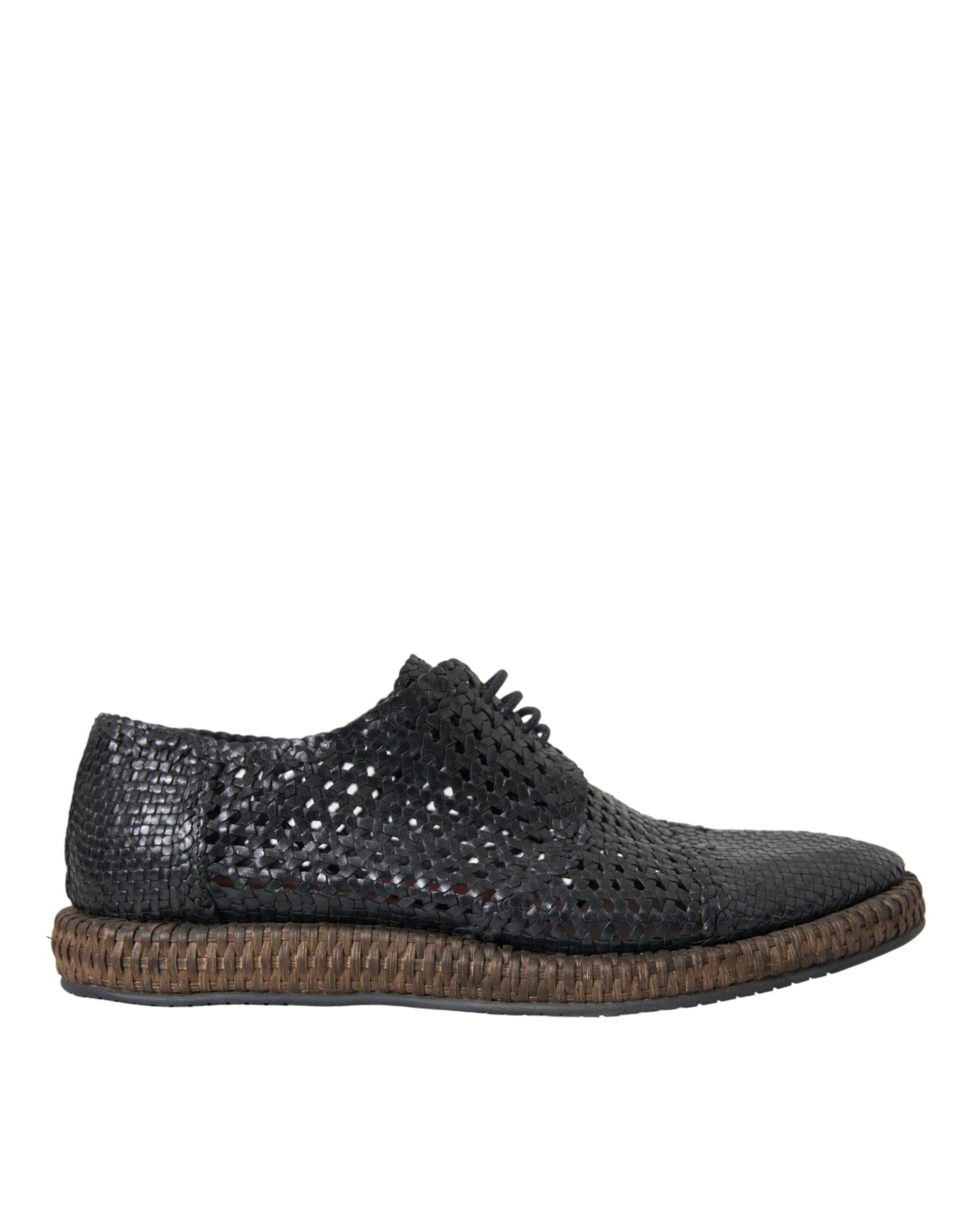 Dolce & Gabbana Black Woven Goat Leather Lace Up Derby Shoes | Regal Royce
