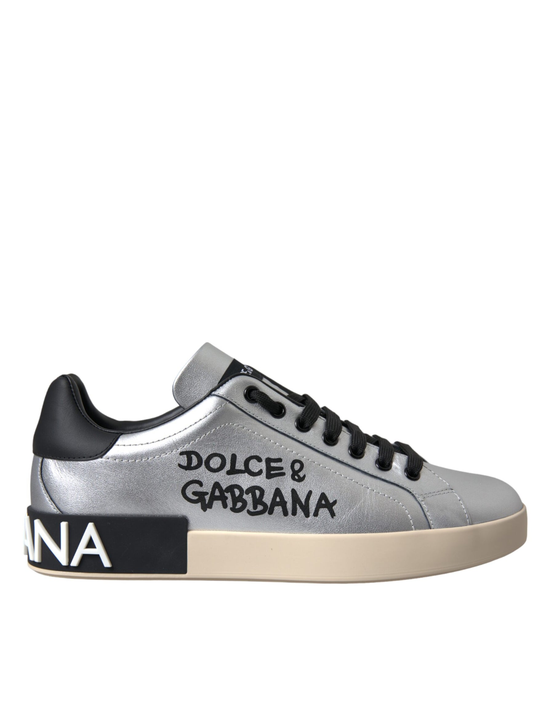 Dolce & Gabbana Silver Portofino Calf Leather Sneakers Men Shoes | Regal Royce