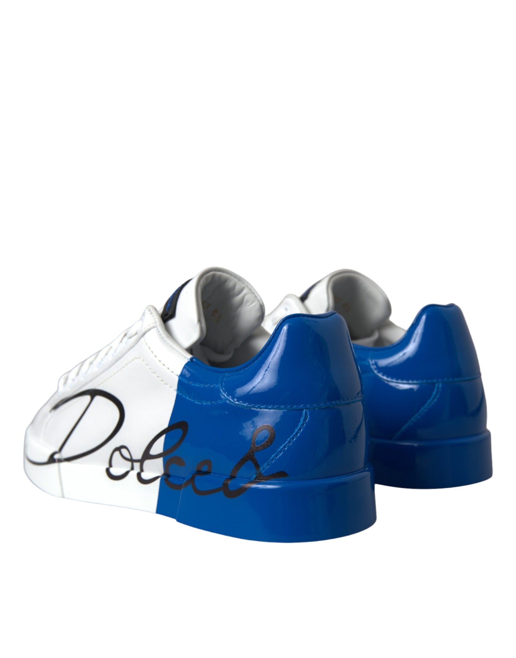 Dolce & Gabbana White Blue Leather Logo Low Top Sneakers Shoes | Regal Royce