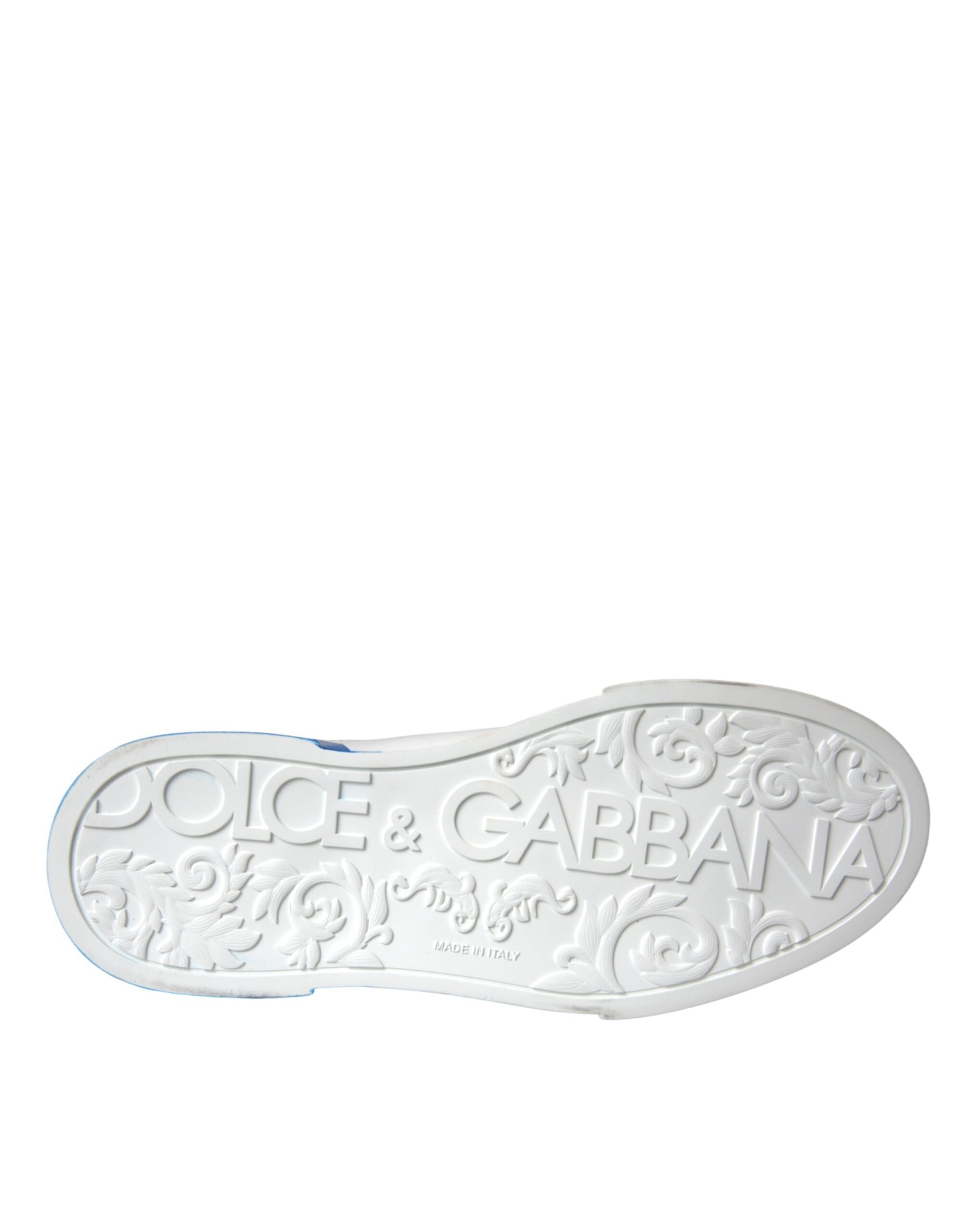 Dolce & Gabbana White Blue Leather Logo Low Top Sneakers Shoes | Regal Royce