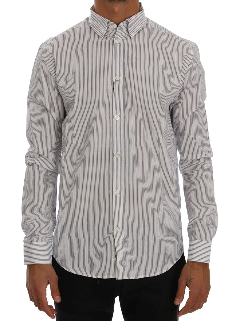 Frankie Morello White Blue Striped Casual Cotton Regular Fit Shirt | Regal Royce