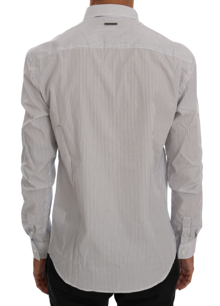 Frankie Morello White Blue Striped Casual Cotton Regular Fit Shirt | Regal Royce