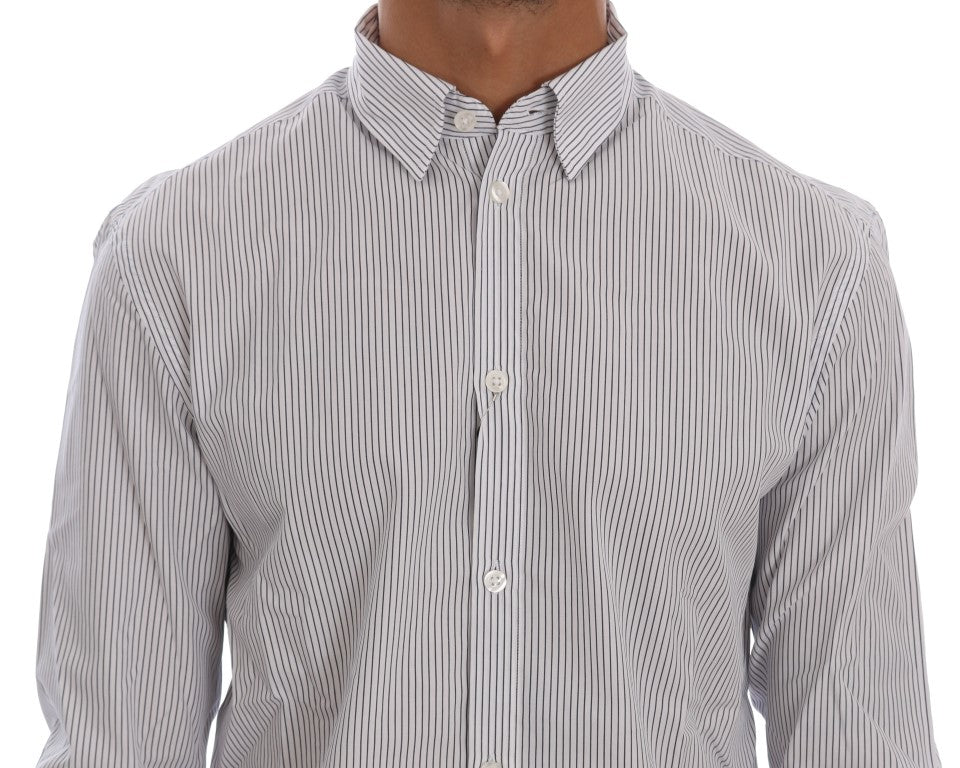 Frankie Morello White Blue Striped Casual Cotton Regular Fit Shirt | Regal Royce